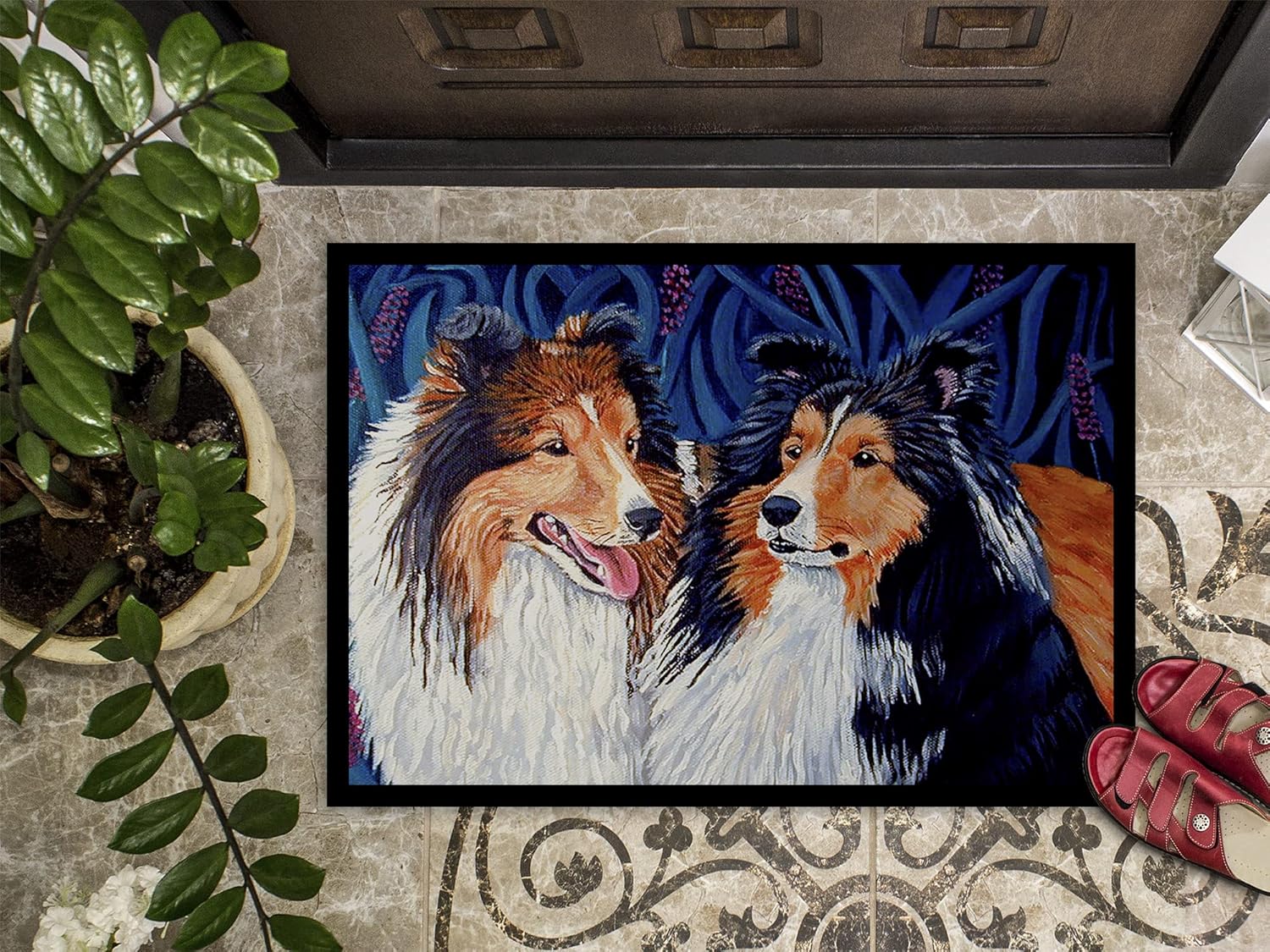 Caroline's Treasures 7508MAT Sheltie Doormat 18x27 Front Door Mat Indoor Outdoor Rugs for Entryway, Non Slip Washable Low Pile, 18H X 27W