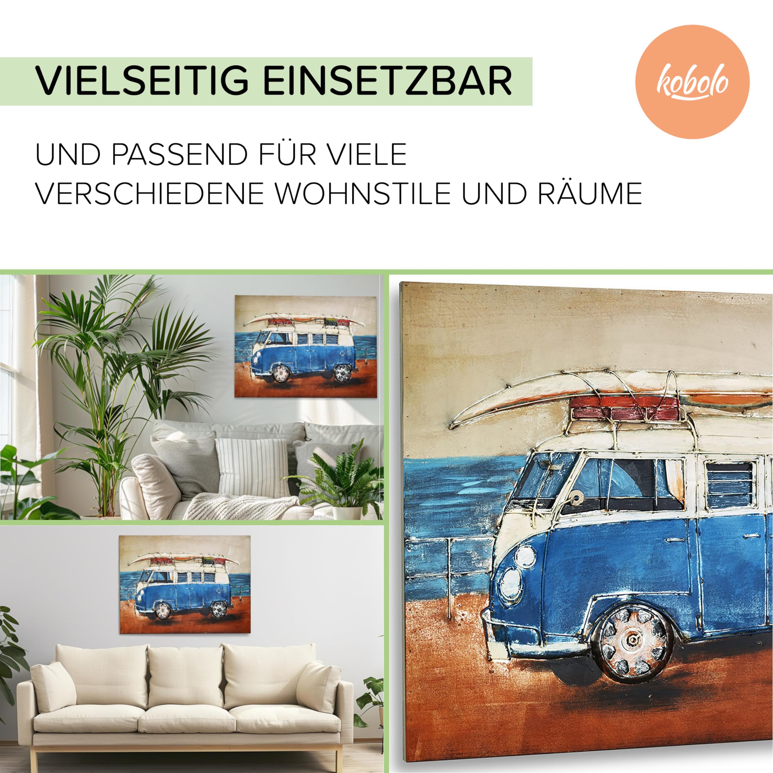 Kobolo Wandbild Wanddeko Metallbild 3D-Bild BEACH BULLY XXL 108x72 cm