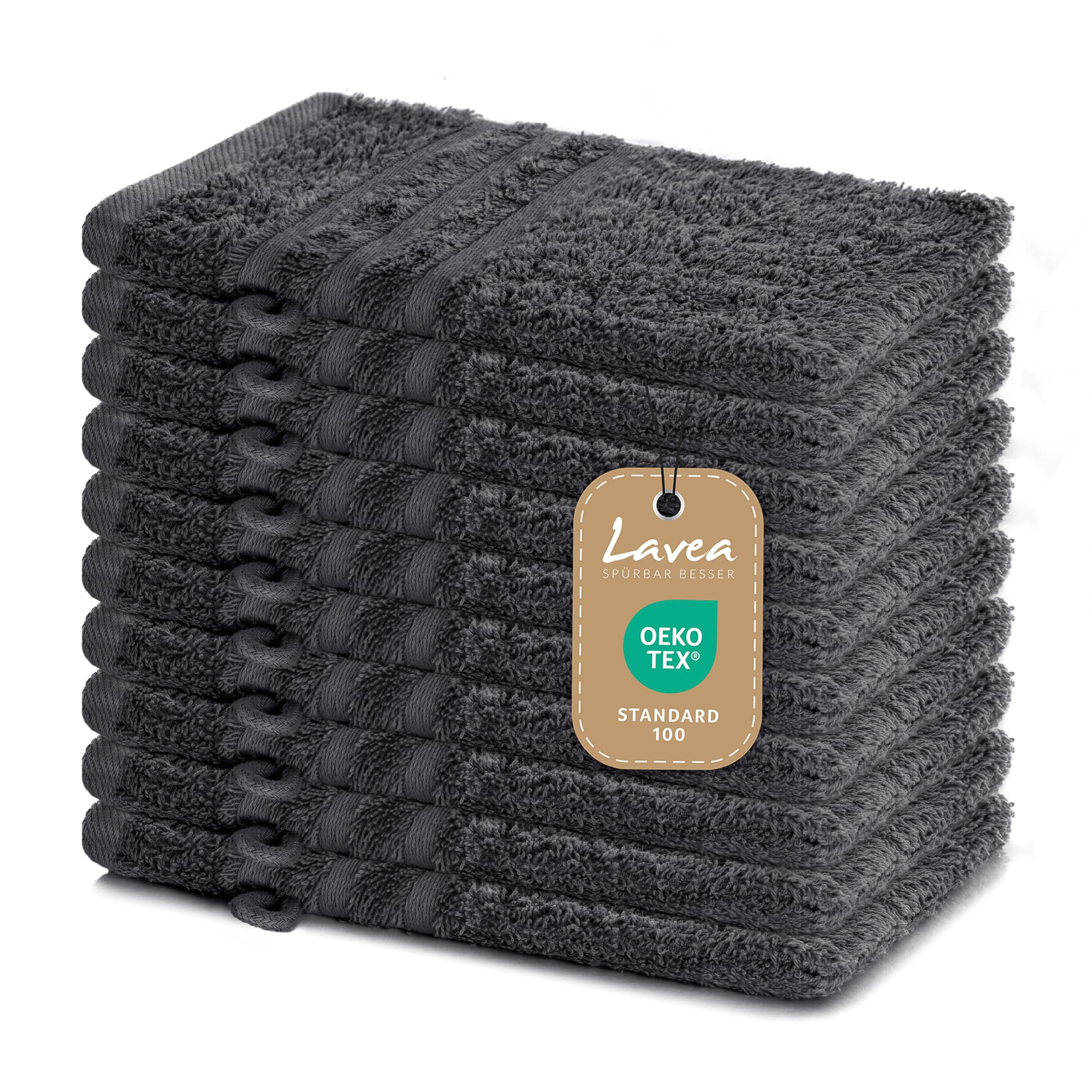 Lavea Elena Wash Mitt Set of 10, 100% Cotton, Terry Towelling, Washcloth, Absorbent, Soft