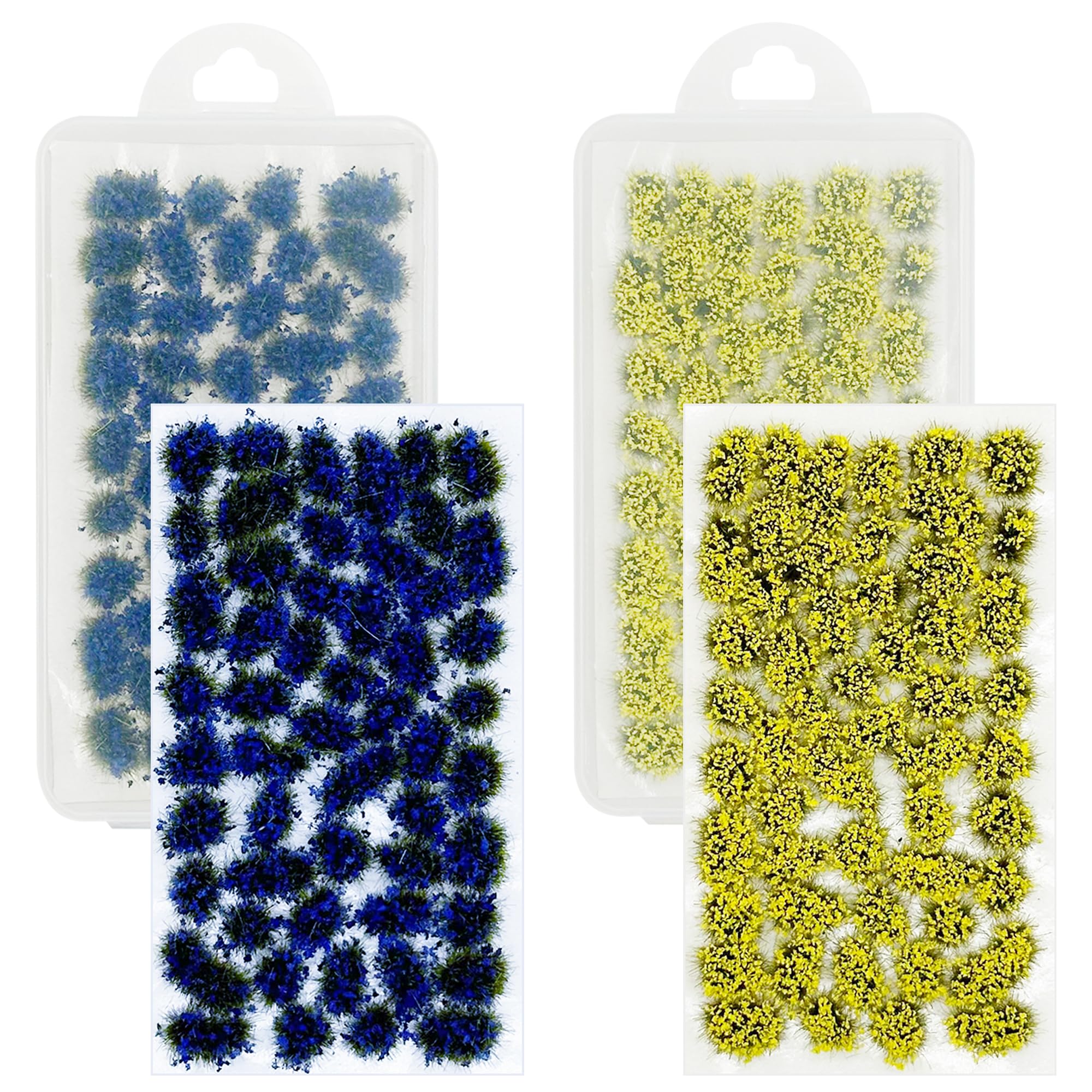 Attuslla Miniature Flower Cluster Colorful Flower Vegetation Groups Grass Tufts Static Scenery Model for Model Railway Train Diorama Garden Scenery Landscape Layout, Blue and Yellow