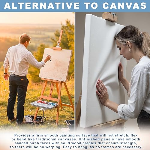 Miniatura 4 de U.S. Art Supply Paneles de madera acunados sin terminar para pintar, paquete de 5 tableros de lona de madera de abedul de estudio de 34 pulgadas de