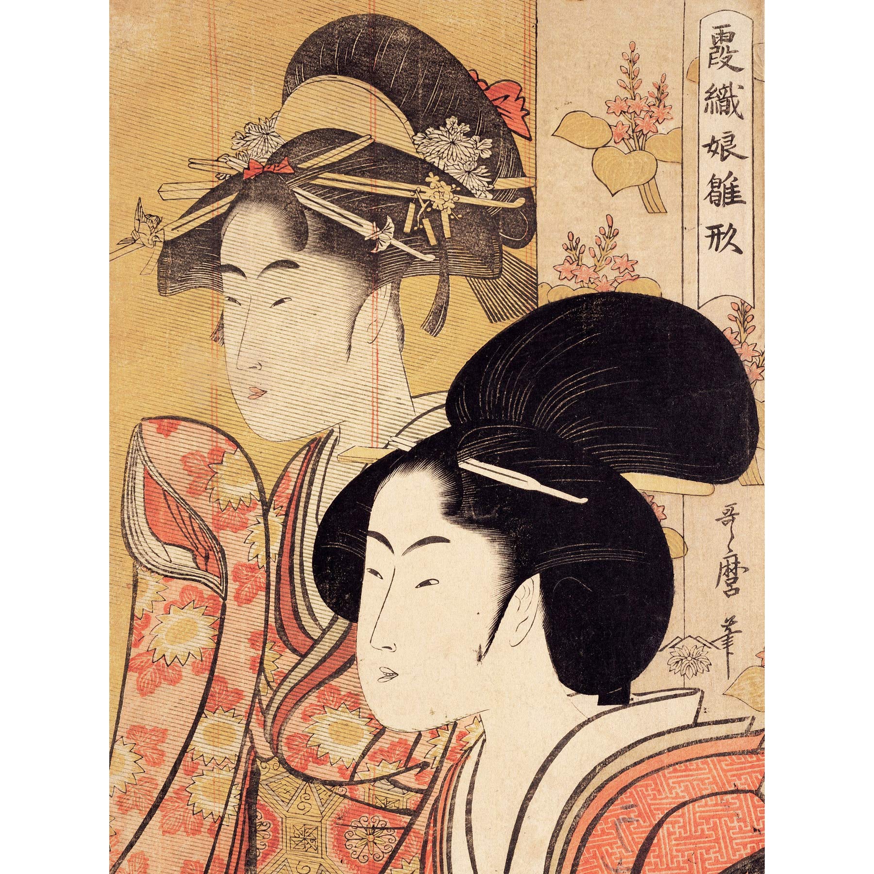 Kitagawa Utamaro Two Beauties With Bamboo Large Wall Art Print Canvas Premium Poster Mural
