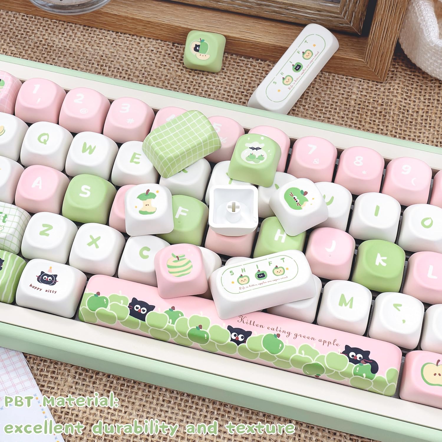 PBT Keycaps 137 Keys, Cute Fruits Cat Anime Theme MOA Profile Keycap Set, Pink Key Cap 60% 75% 100%,Custom Keycaps for Cherry Gateron MX Swithes Mechanical Keyboards