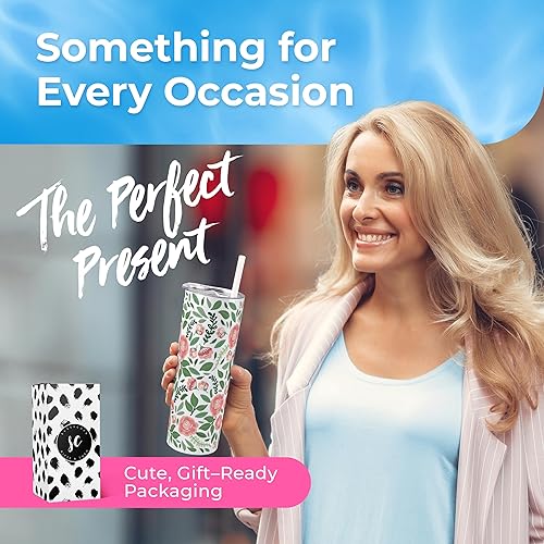 Miniatura 4 de Vaso delgado de acero inoxidable con aislamiento al vacío y popote con estampado floral, taza de café con tapa, taza de té para viajes, temática de