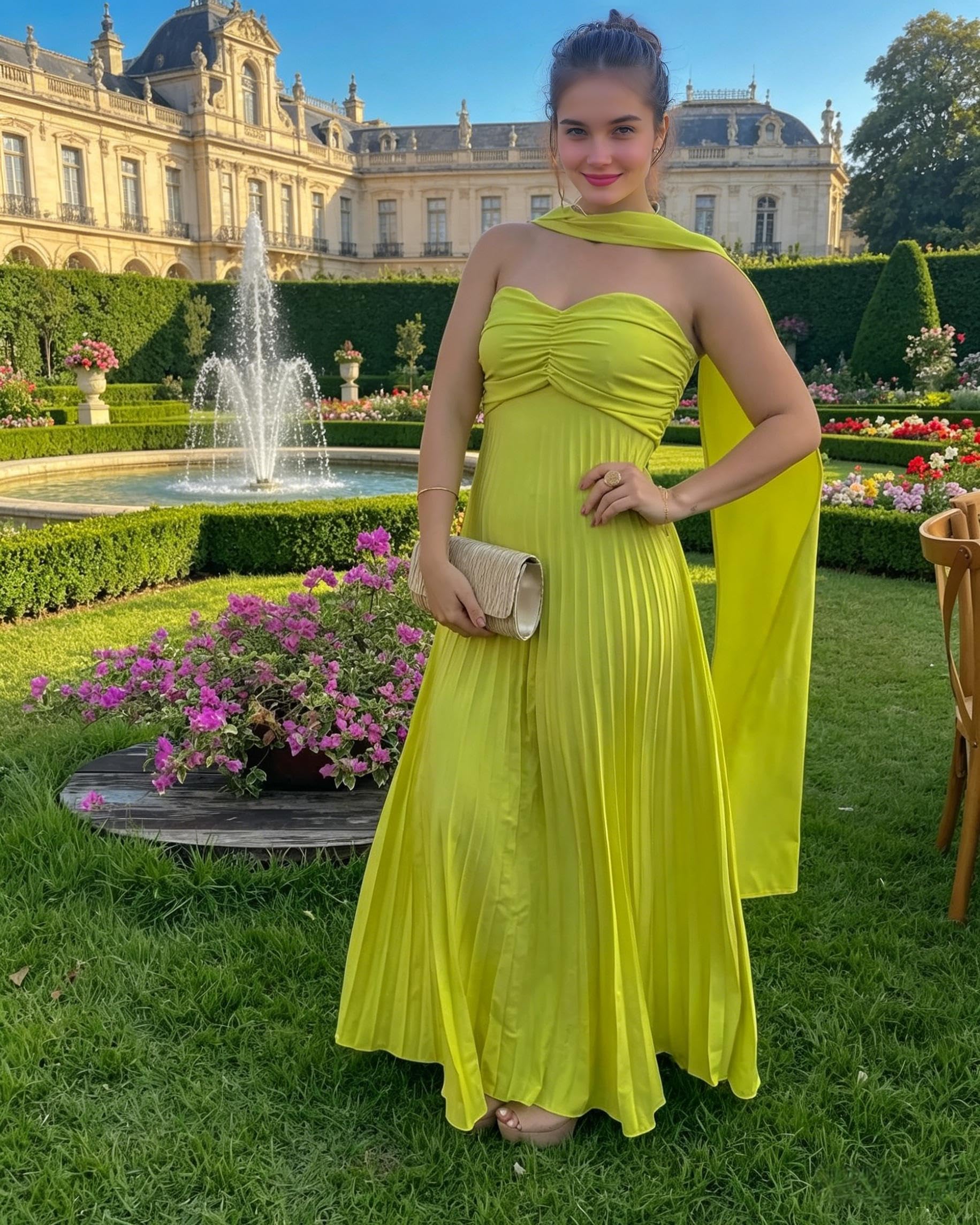 Vestidos de dama de honor de gasa con bufanda, sin tirantes, largo, plisado, vestido de fiesta de boda para mujer, vestido de noche formal, marrón, 40