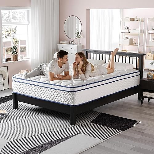 Miniatura 9 de Colchón híbrido King de 12 pulgadas en una caja, bobinas envueltas individualmente y espuma viscoelástica de gel para soporte de espalda, alivio