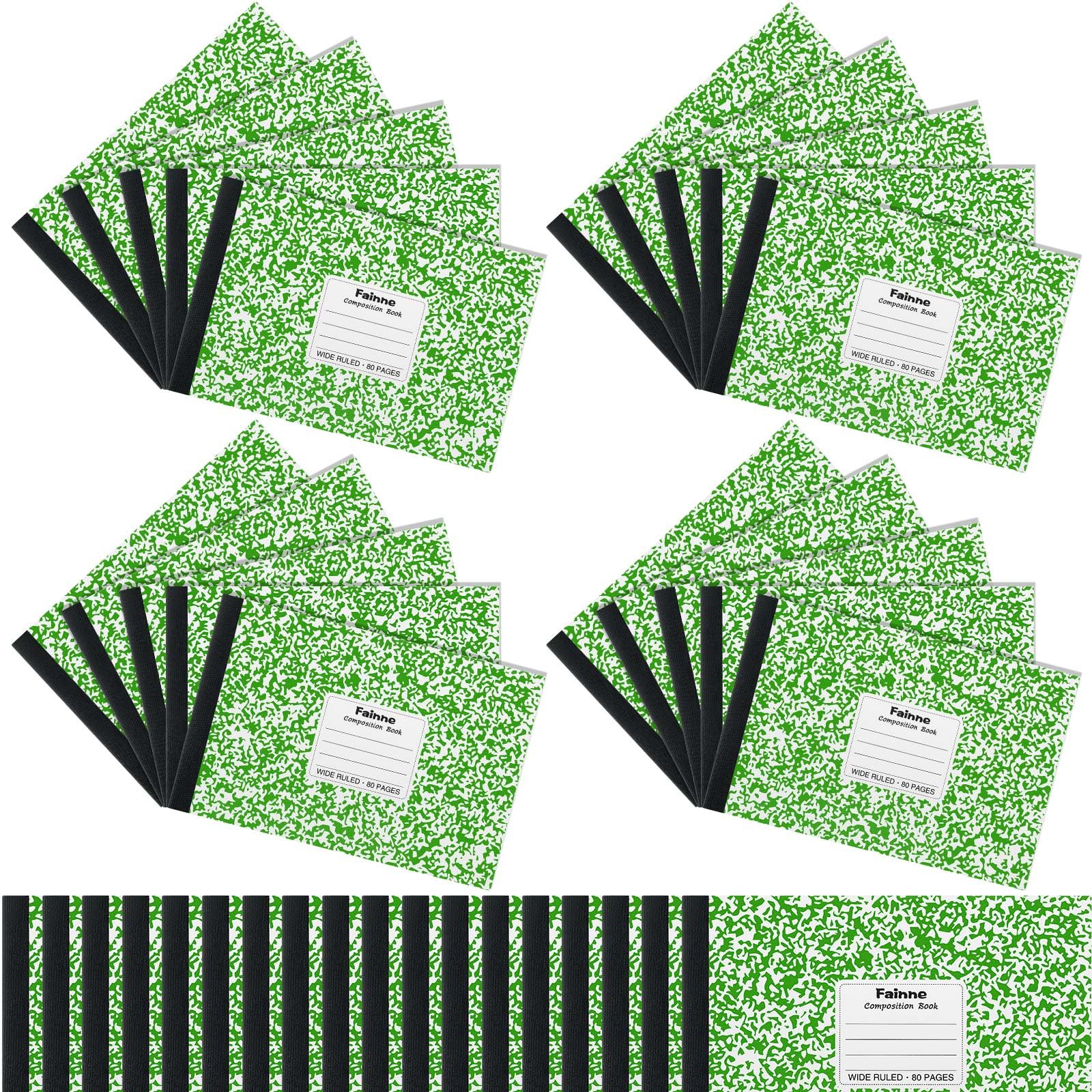 Fainne 20 quaderni a righe universitarie, 80 pagine, mezza misura, a righe larghe, 11,9 x 19,5 cm, spaziatura 28,9 cm, copertine primarie assortite (verde)