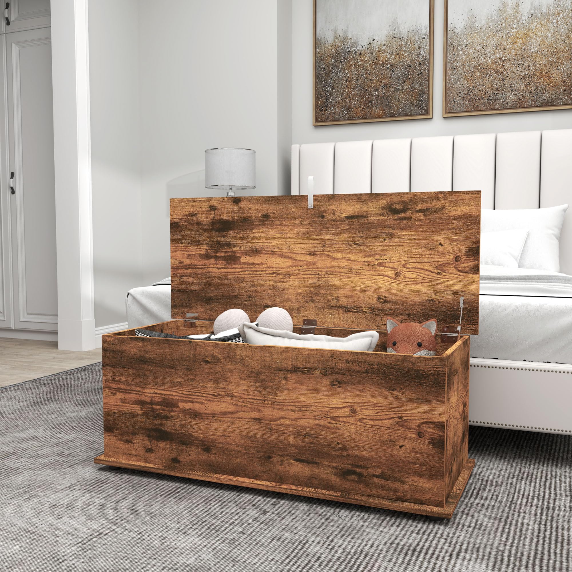 HOMCOM Banco de Almacenaje, Baúl Interior con Pies Antideslizantes, Capacidad 60 kg, Baúl Interior de Madera, para Dormitorio y Entrada, 100x40x40 cm, Marrón