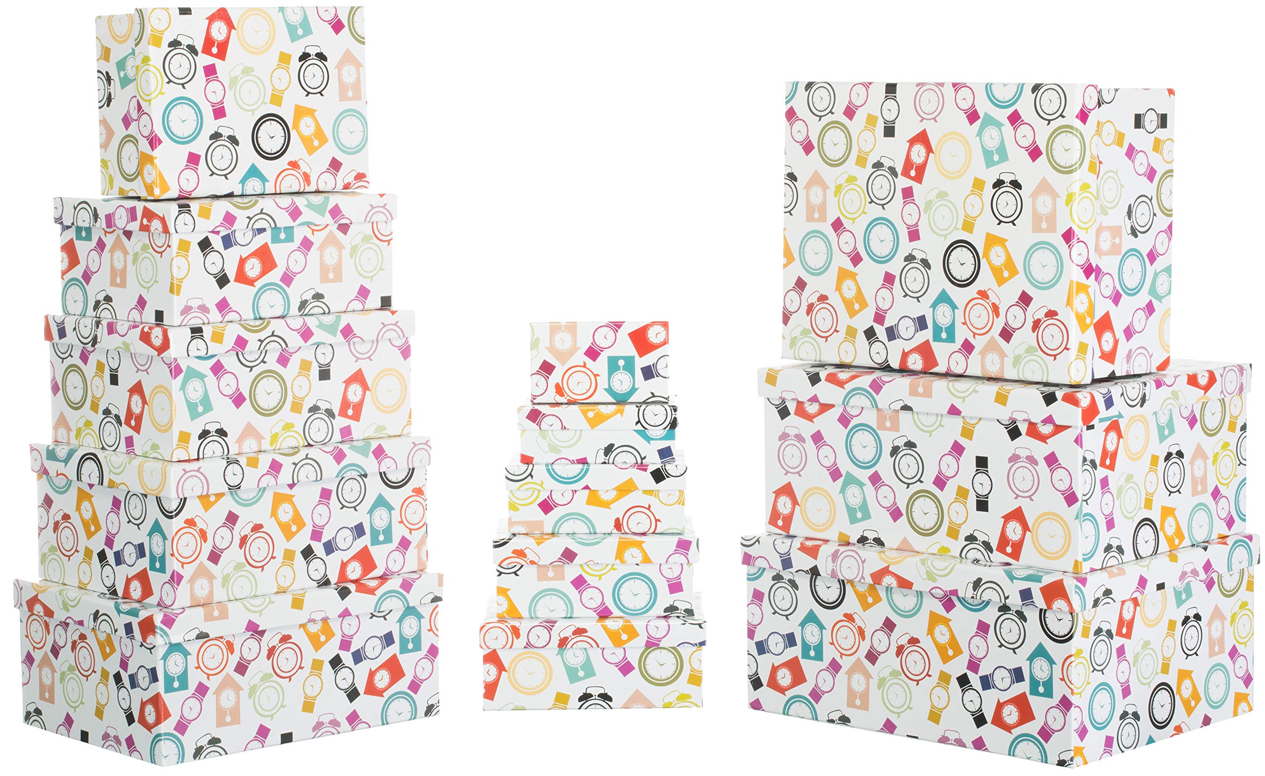 Brandsseller Juego de 13 cajas de almacenamiento con tapa, diferentes tamaños, cajas de regalo de cartón estable, relojes, multicolor
