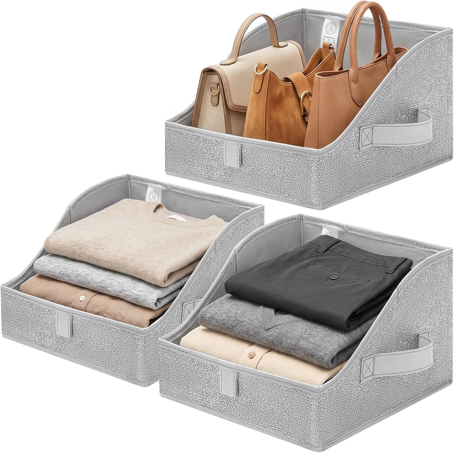 GRANNY SAYS Trapezoid Closet Storage Bins, Small, Gray, 3-Pack