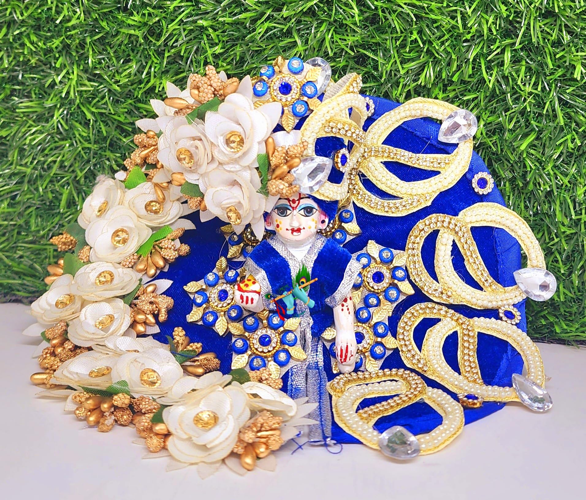 KK GROUPS laddu gopal royal blue colour heavy dress with pagdi and choli (Size 4)