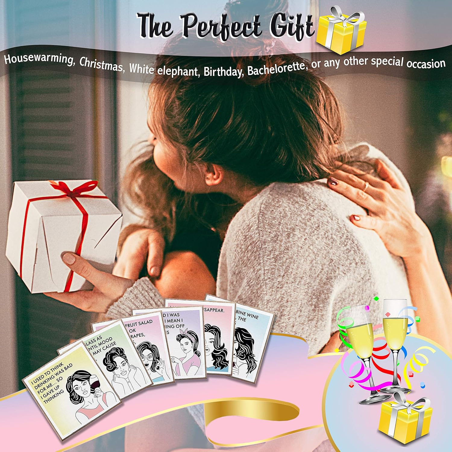 6 Funny Wine Coasters with Holder. Perfect Funny White Elephant Gift for Women or Wine Lovers - Image 2