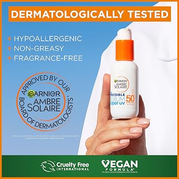 Garnier Daily Glow & Protect Duo for Face: Brightening Vitamin C Serum for Anti-Dark Spots & Ambre Solaire SPF50+ Super UV Invisible Serum Moisturiser (2 X 30ml)