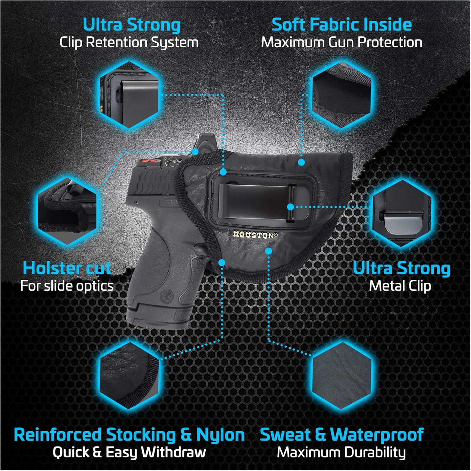 IWB Optical Gun Holster by Houston - ECO Leather Concealed Carry - Fit Glock 26/27/33, Shield, XDS, Taurus 709, Taurus Pro C, Walther P22, Beretta Nano, SCCY Sky.Also Compatible with R LC9 (Right)