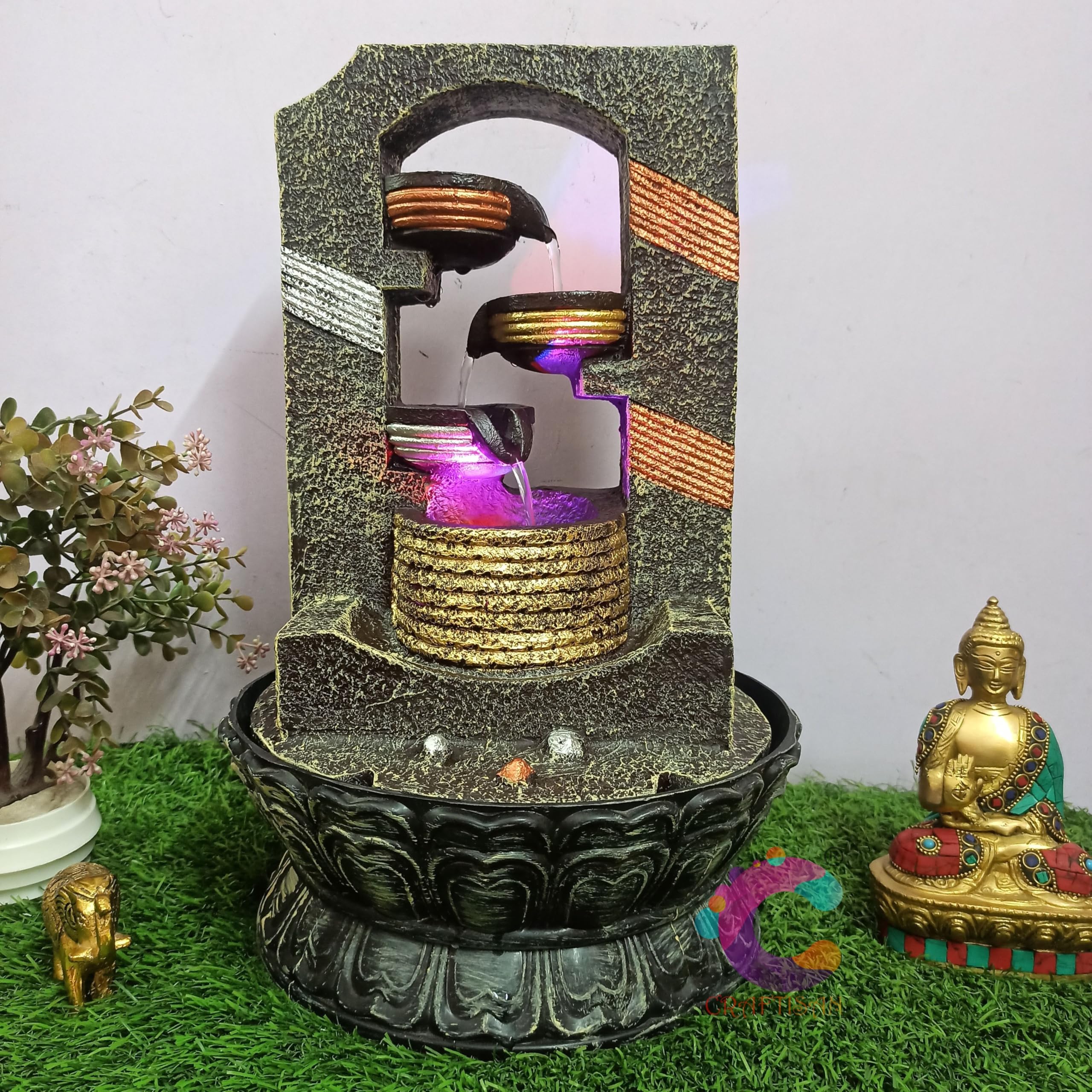Table Top Water Decorative Fountain for Home Décor/Office/Indoor & Outdoor/Garden/Puja Room/Vaastu (C-063 Well & Diya)-image-31