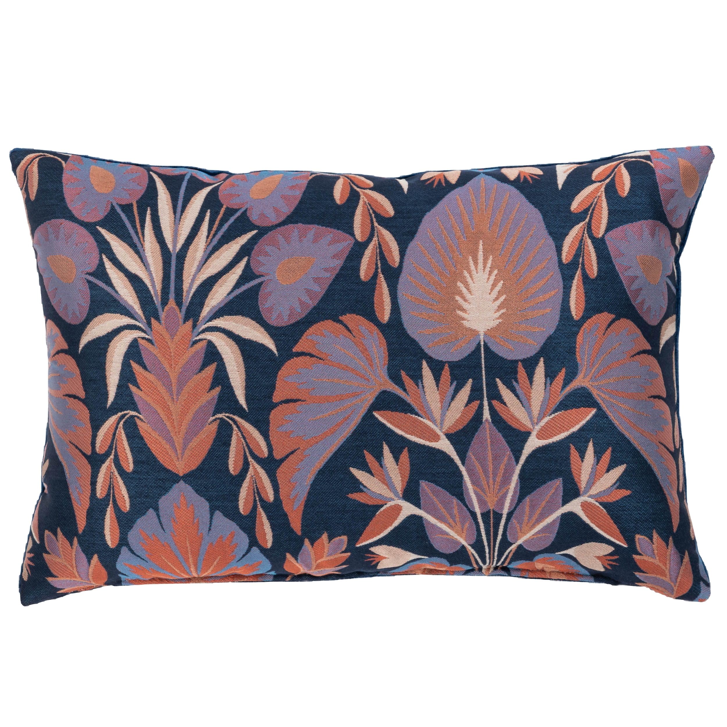 Linen Loft Navy Blue Baroque Boudoir Cushion Cover In And Burnt Orange. Classic Fleur De Lis Pattern With Leaves & Flower Heads. 17X12 Rectangle Cover Only.