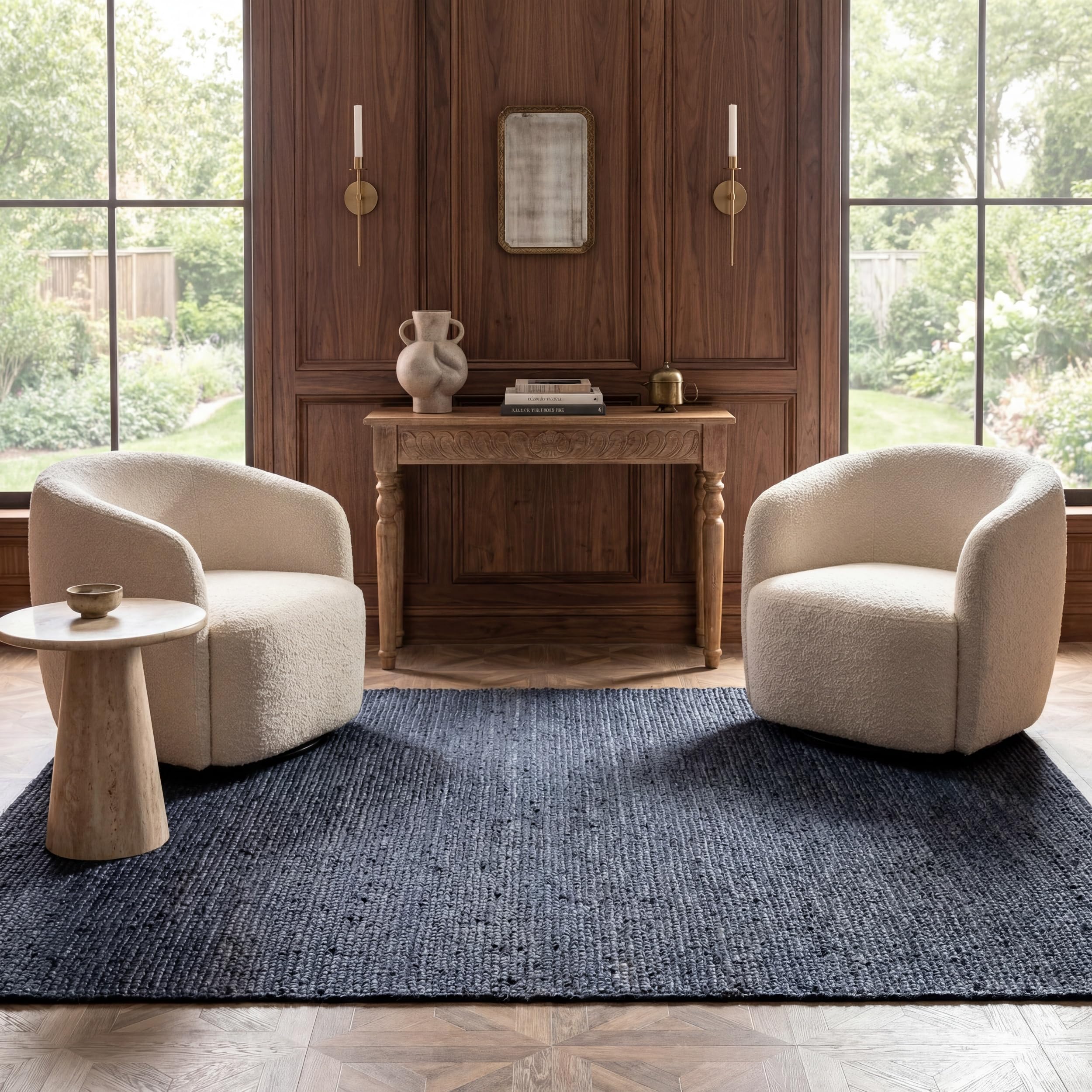 nuLOOM 10x14 Rigo Jute Hand Woven Area Rug, Navy, Solid Farmhouse Design, Natural Fiber, For Bedroom, Living Room, Dining Room, Hallway, Office,