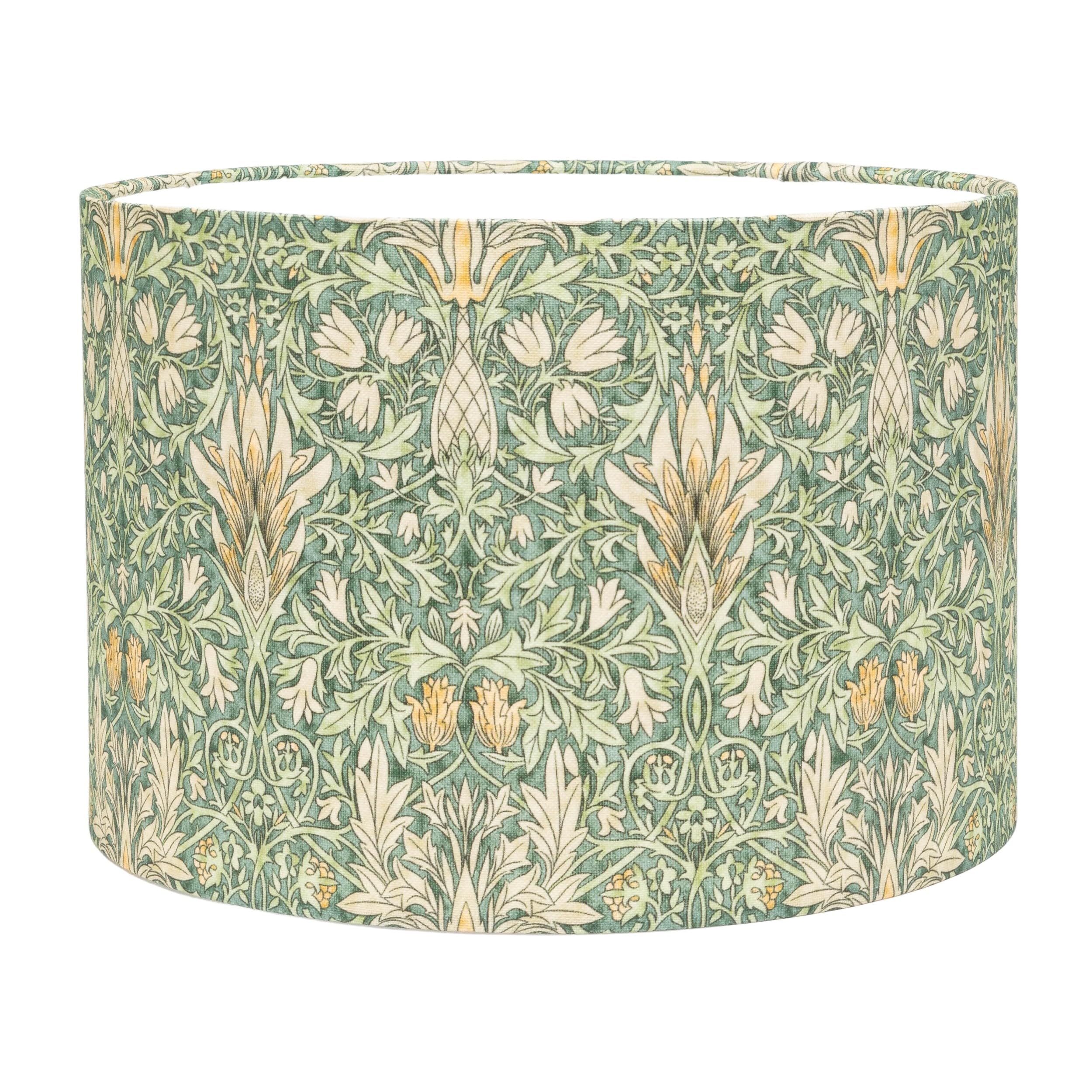 William Morris Snakeshead Lampshade in Forest Green. Classic Vintage Botanical and Floral 1800s Style. Cylinder Style Shade. 30cm & 40cm Available (Green, 30cm Ceiling Pendant Shade)
