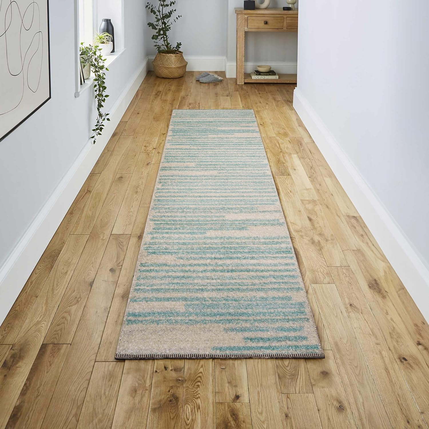 JONATHAN Y Khalil Modern Berber Stripe Cream/Turquoise Runner Rug, 2x8, Contemporary, Bohemian, Easy-Cleaning for Living Room, Bedroom, Kitchen, Pet Friendly, Non-Shedding (MOH207B-28)
