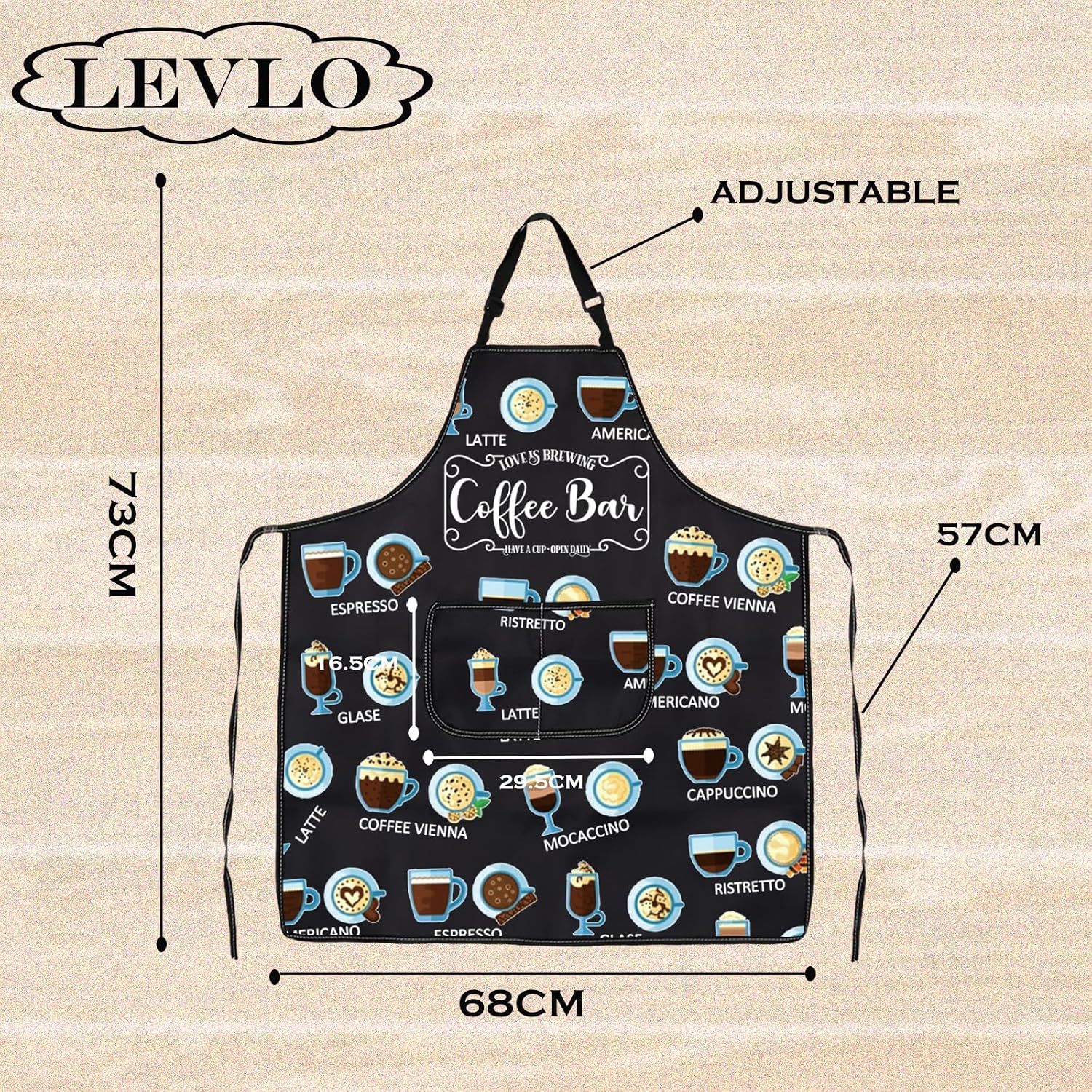 LEVLO Coffee Bar Barista Gift Love Is Brewing Apron Coffee Themed Housewarming Gift For Her Him image 2