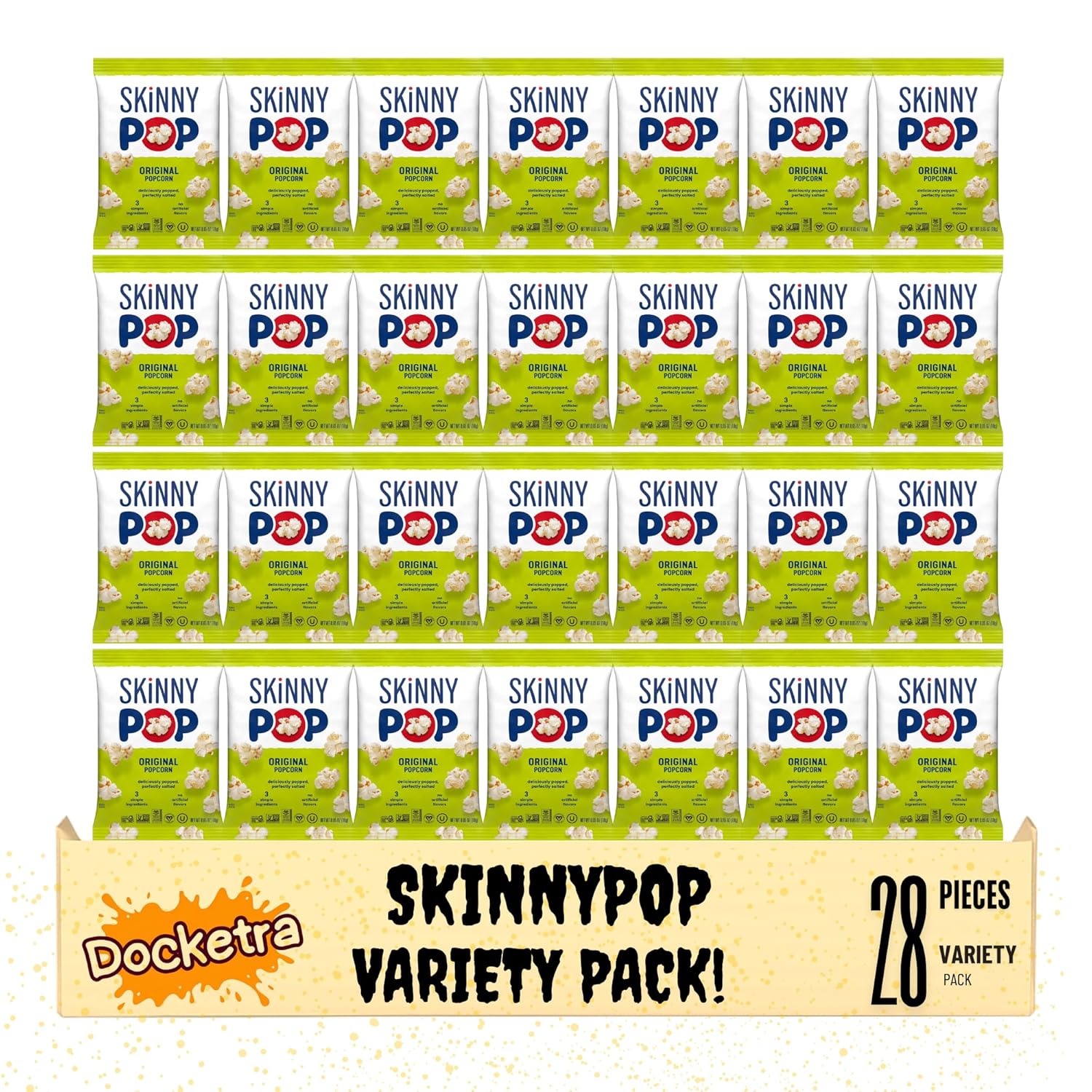 Skinny-Pops Original Popcorn Snack Bags, 0.65 oz., 28 Pack