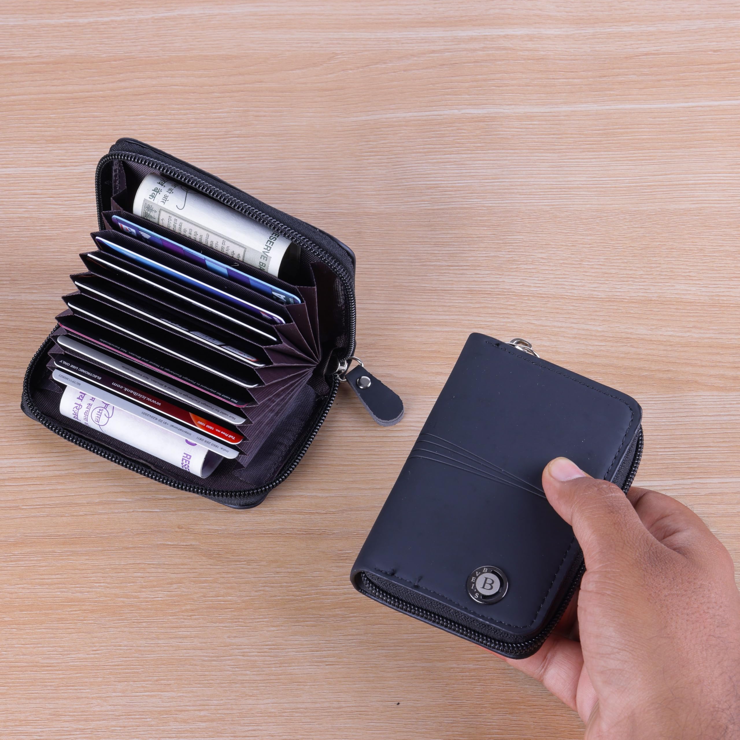 Slim Skinny Fit Card Wallet for Men and Women (B Logo BlackWL)-image-5