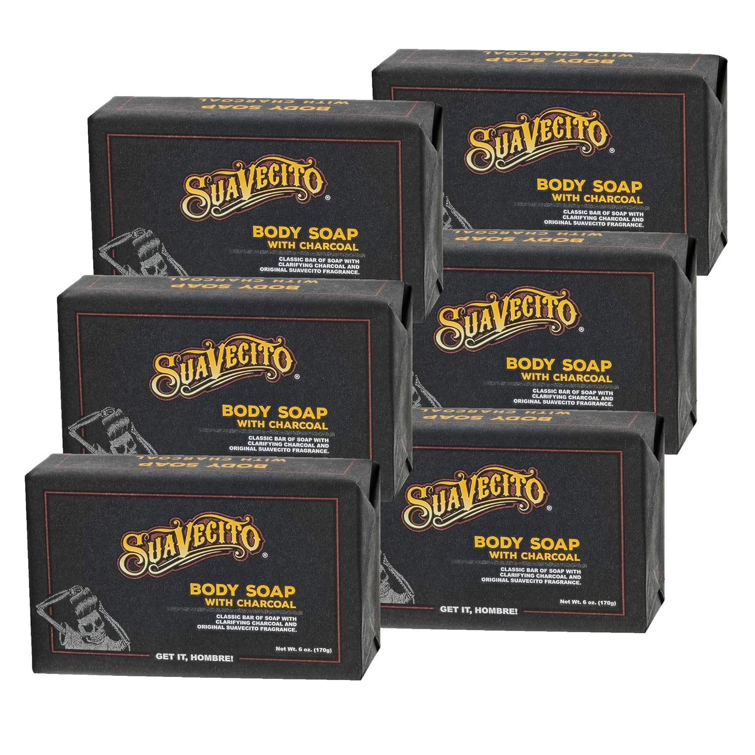 Suavecito Body & Hand Soap Bars Moisturizing With Masculine Black Amber Fragrance 6 oz 6 Pack