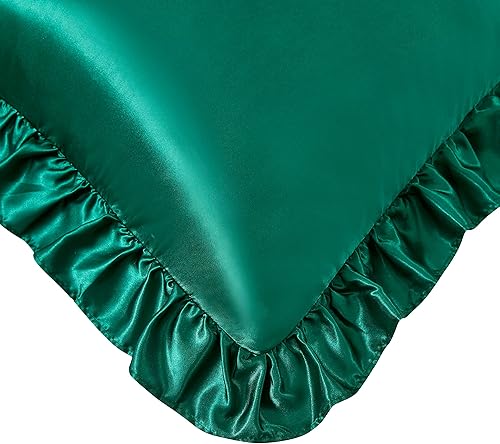 Vista 92 de Fundas de almohada de satén negro con volantes para cabello y piel, juego estándar de 2 fundas de almohada de seda negra con cierre de sobre