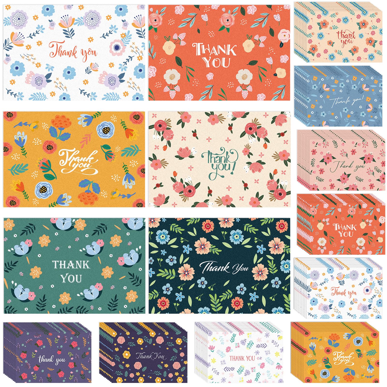 Kosiz 120 Pcs Flower Thank You Cards Bulk 4 x 6 Inch
