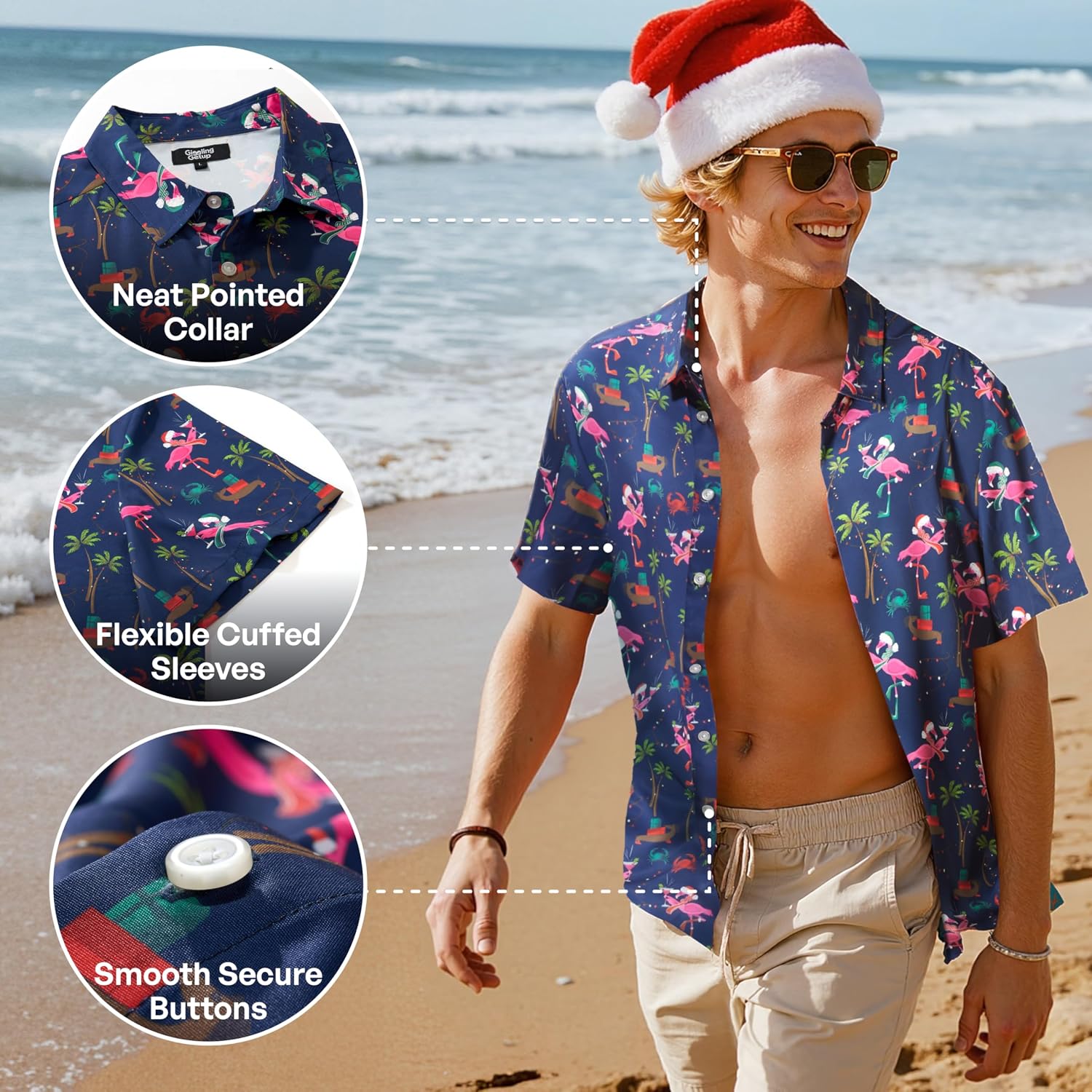 Giggling Getup Hawaiian Shirt for Men Casual Summer Beach Shirts Short Sleeve Button Down