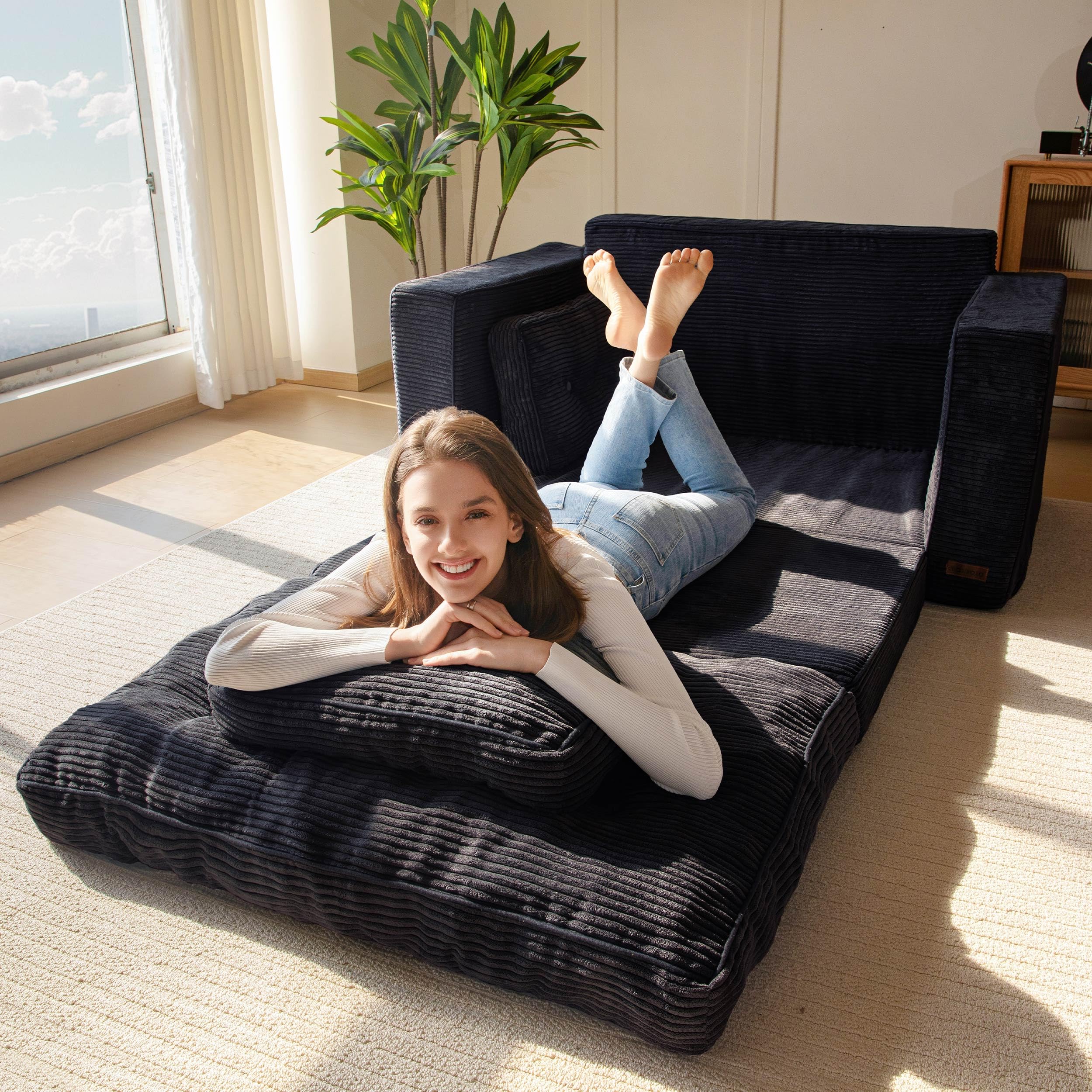 MAXYOYO Sofá Cama Convertible, Colchón Plegable para Adultos, Sofá Cama Convertible con 2 Almohadas, Colchón de Invitados de 140 x 210 x 15 cm, Sofá para Sala de Estar y Dormitorio