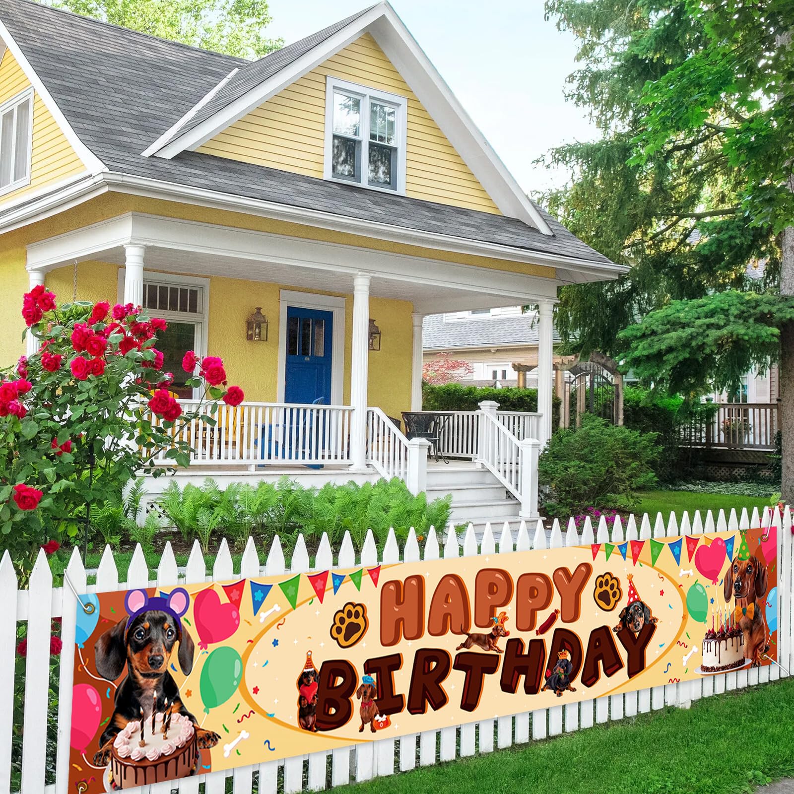 Cartel de feliz cumpleaños con temática de perro salchicha, suministros de decoración de fiesta de cumpleaños de perro salchicha, decoraciones divertidas para perros. 9.8 x 1.6 pies
