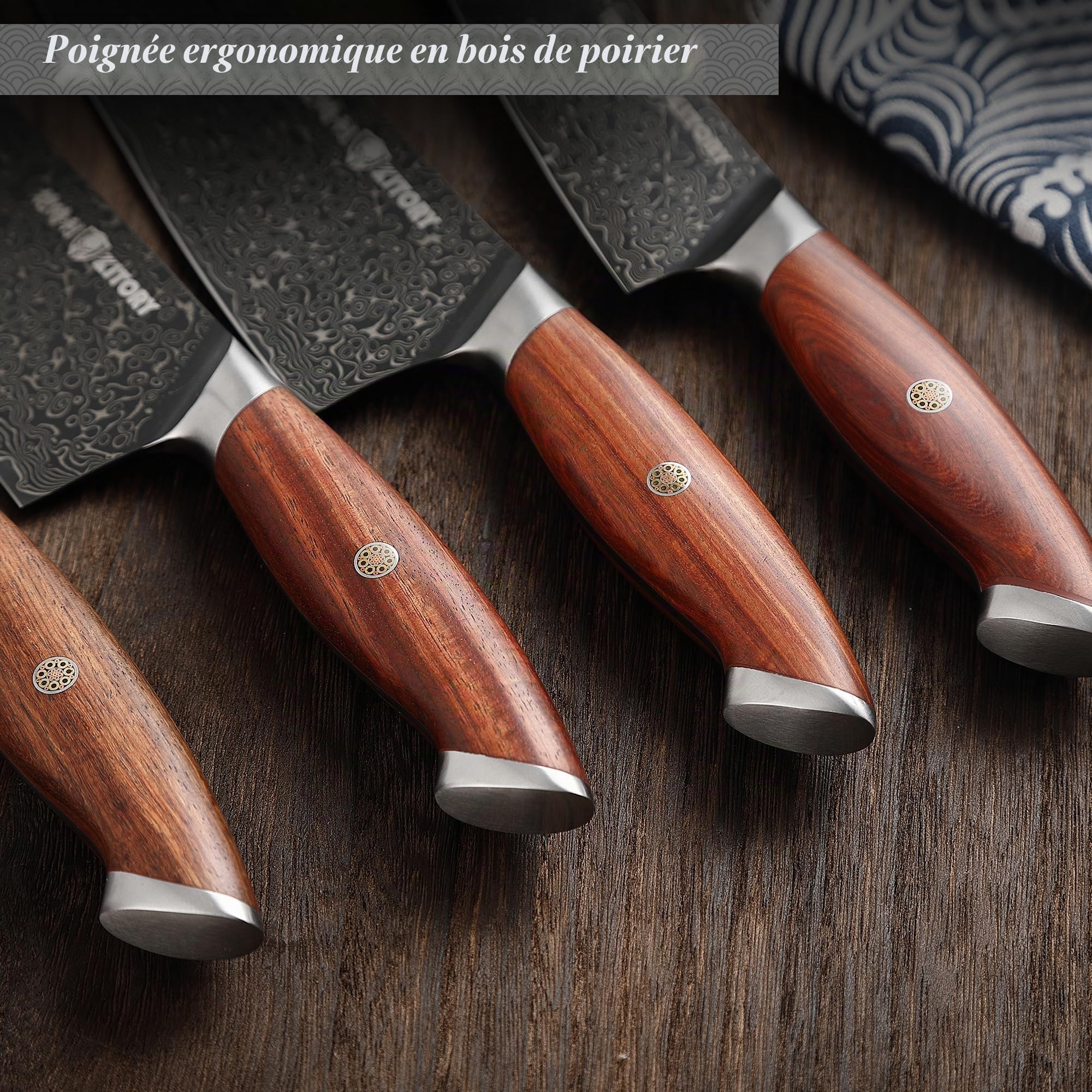 Kitory Couteau de Chef Professionnel 20 cm 73 Couches 10Cr15CoMoV en Acier de Damas avec Manche en Bois de Santal Rouge avec Coffret Cadeau