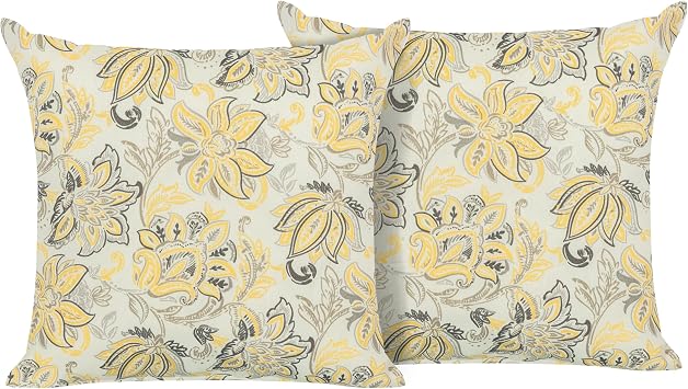 Outdoor Patio Throw Pillows 17.3 x 17.3 x 6.5 Set of 2 Throw Pillows with Inners Outside Bench Chair Decorative Cushions for Swing Deep Seat Bed Couch Sofa Indoor Outdoor Pillows, Ink Floral