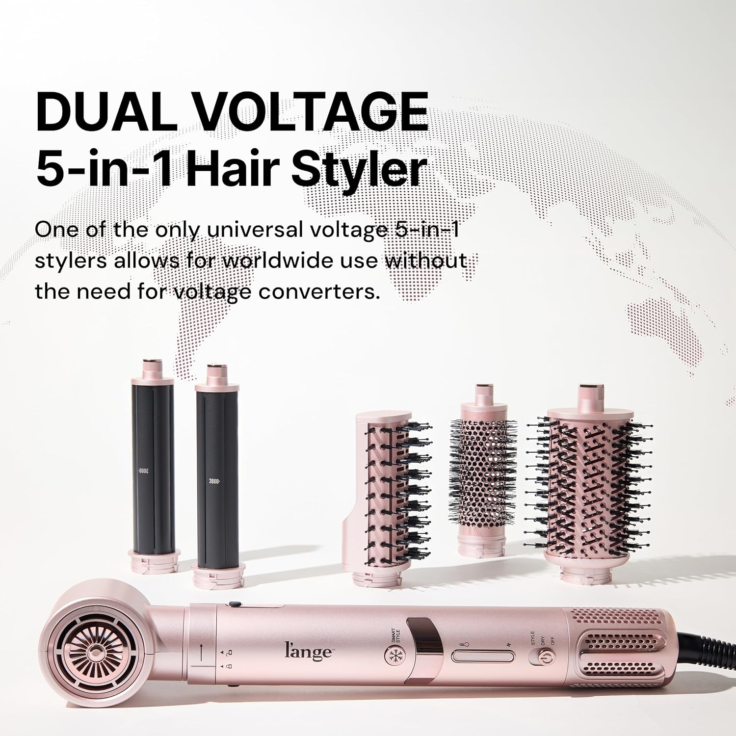 L'ANGE HAIR TurboStyle All-in-One Air Styling & Drying System | 5-in-1 Attachments with Auto-Wrap Curlers & Volumizing Brush | Fast-Drying Brushless Motor Dryer | Dual Voltage | All Hair Types (Blush)