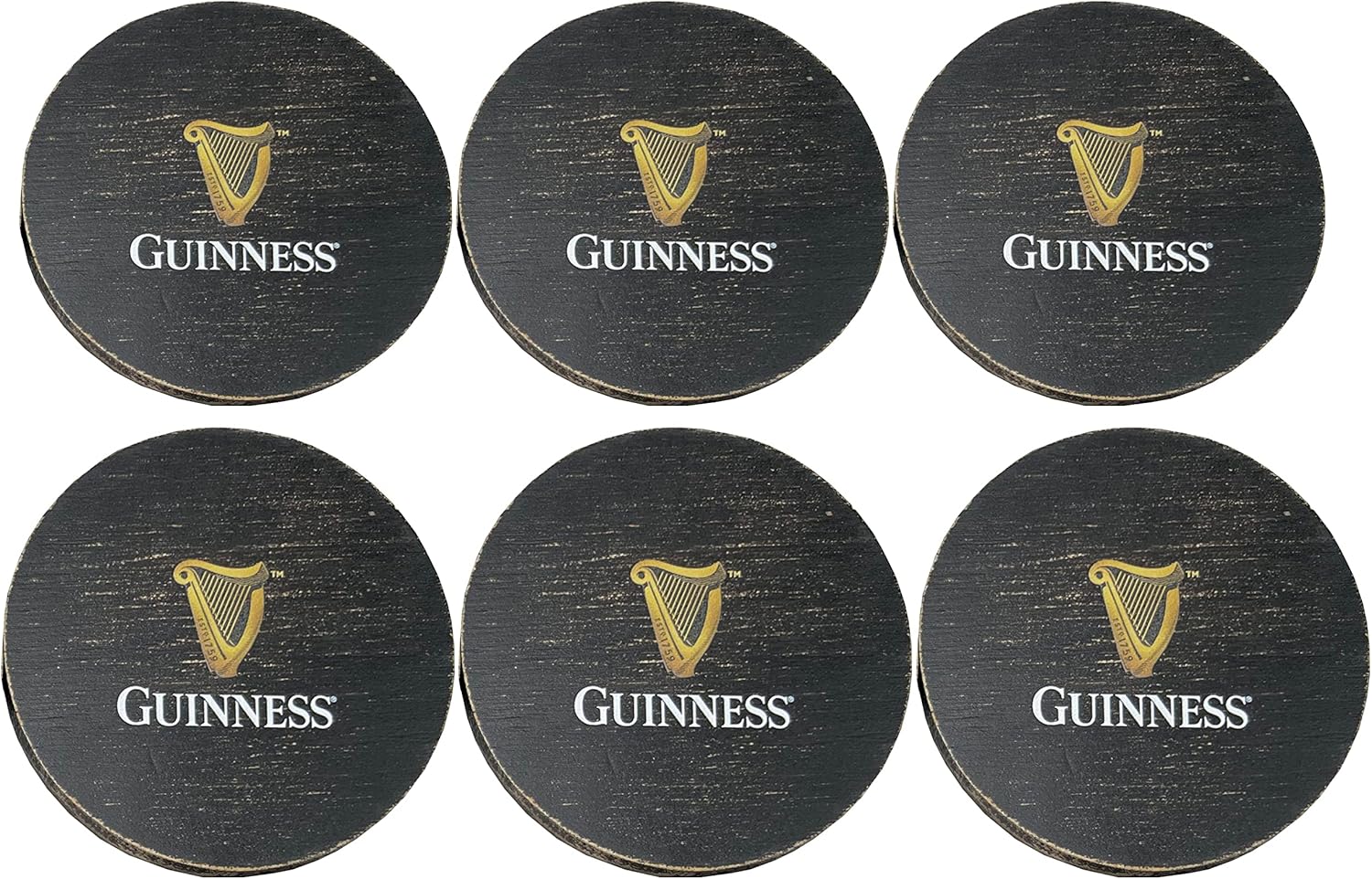 Guinness Beer Coaster Set with Holder - 6 Pack, Beer Barrel Wood, Perfect for Home Bars and Parties Compatible