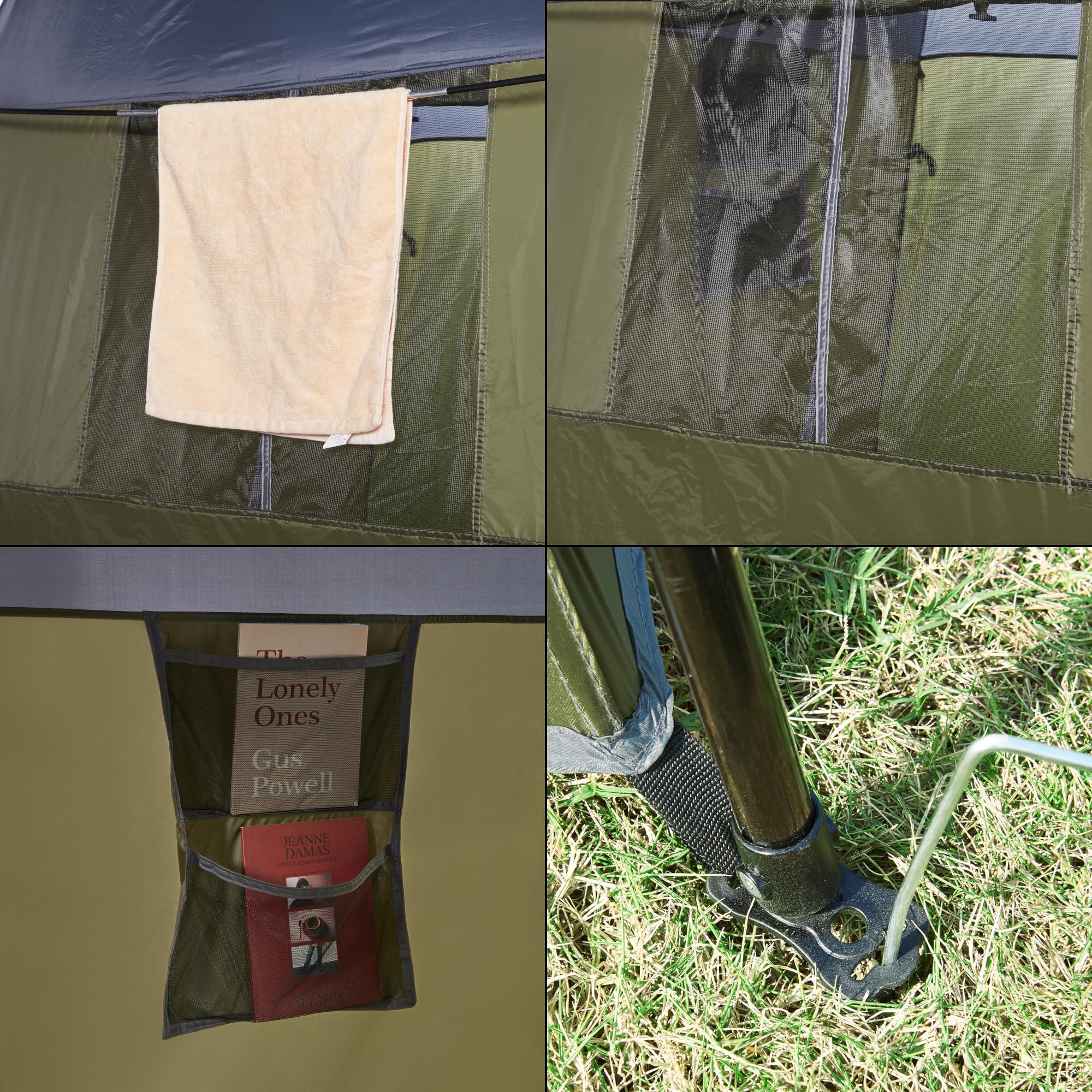 pro.tec Tente de Douche pour Camping Festivals Jardin avec Fenêtre Moustiquaire Poches de Rangement Impérméable Polyester Fibre de Verre 150 x 150 x 200 cm