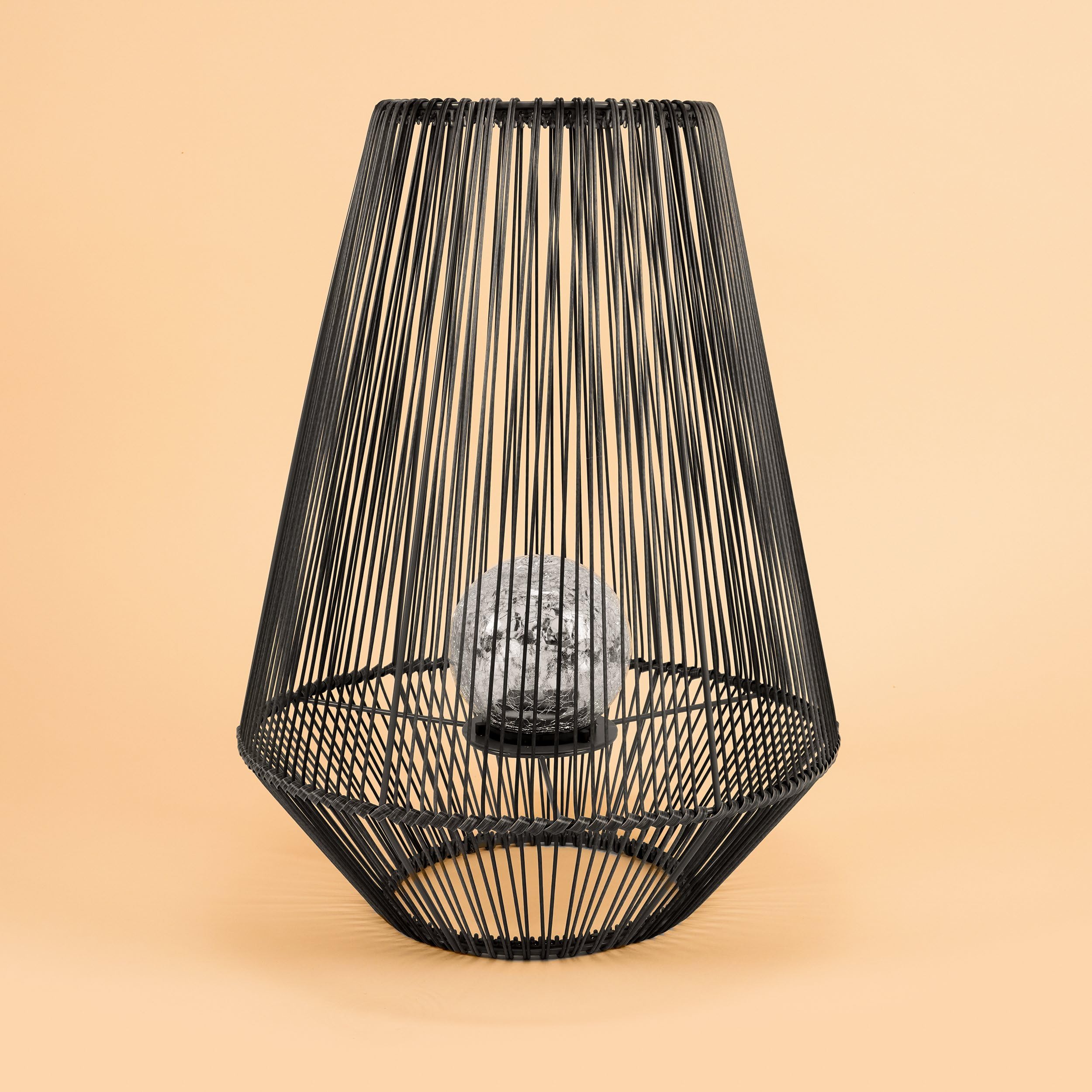Esotec Solar Windlicht ILONA Rattan Windlicht für außen, Gartenlaterne mit Bruchglas Leuchtkugel, Gartendeko, Balkon Deko, H51cm 102208