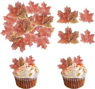 Rsstarxi 40 Pack Edible Fall leaves Cupcake Toppers Gold Leaf Cake Toppers Autumn Maple Leaves Wafer Rice Paper Cake Decorations for Thanksgiving Wedding Birthday Party Cake Decorations