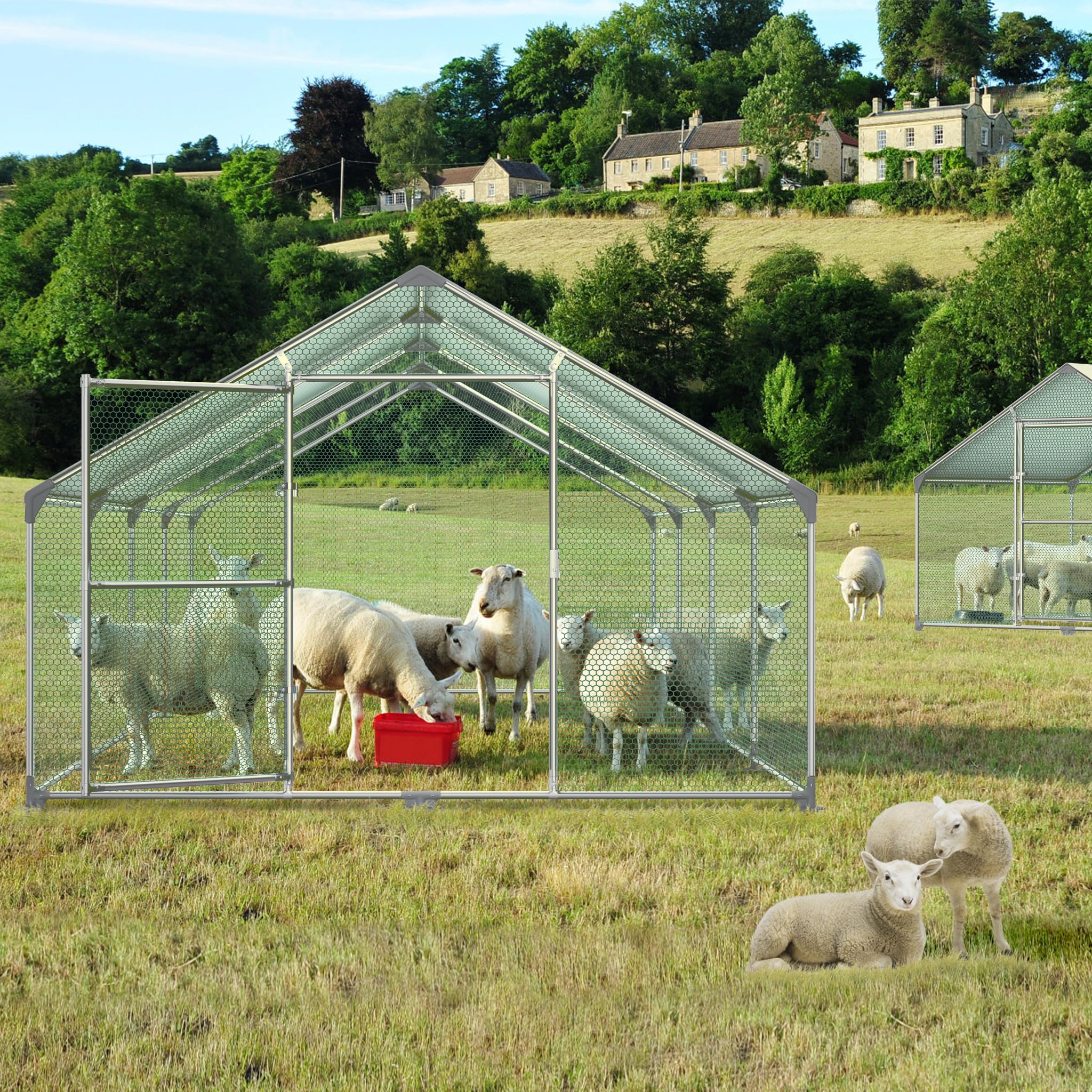 ACXIN 3 x 8 x 2m Hühnerstall mit Tür Schloss Hühnerstall Beschichtetes PE-Schattendach Freilaufgehege Verzinkter Stahlrahmen Hühnerhaus für Hühnerkäfig Geflügelstall Vogelkäfig Kleintiere