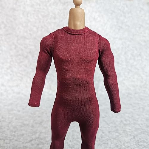 Miniatura 5 de Ropa de figura masculina a escala 16, body de manga larga, overol de tela para figura de acción de 12 pulgadas, ropa de muñeca (rojo)