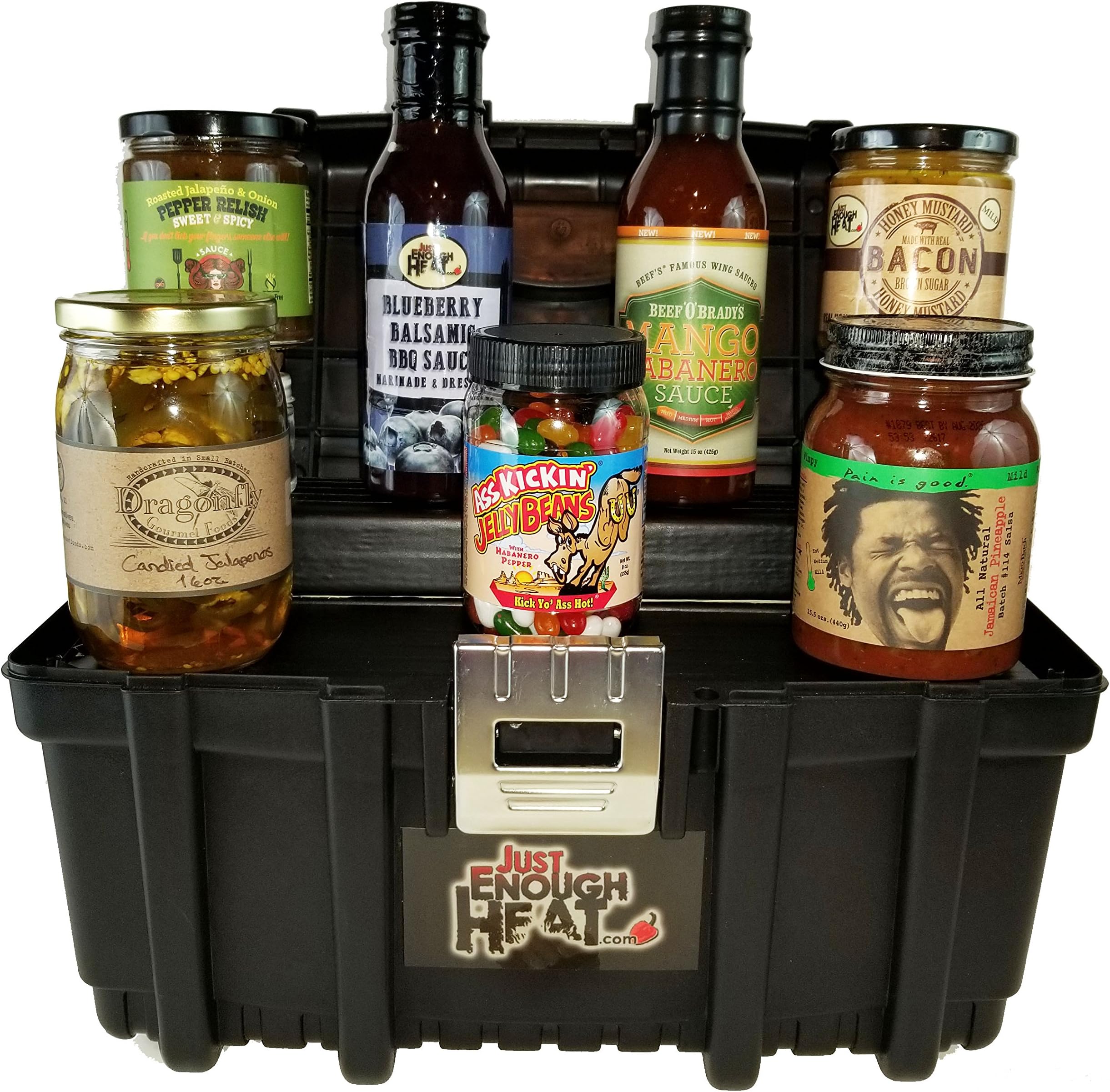 Spicy Sweet Toolbox Gourmet Gift Set - Hot Sauce Food Basket for Men & Women by Just Enough Heat