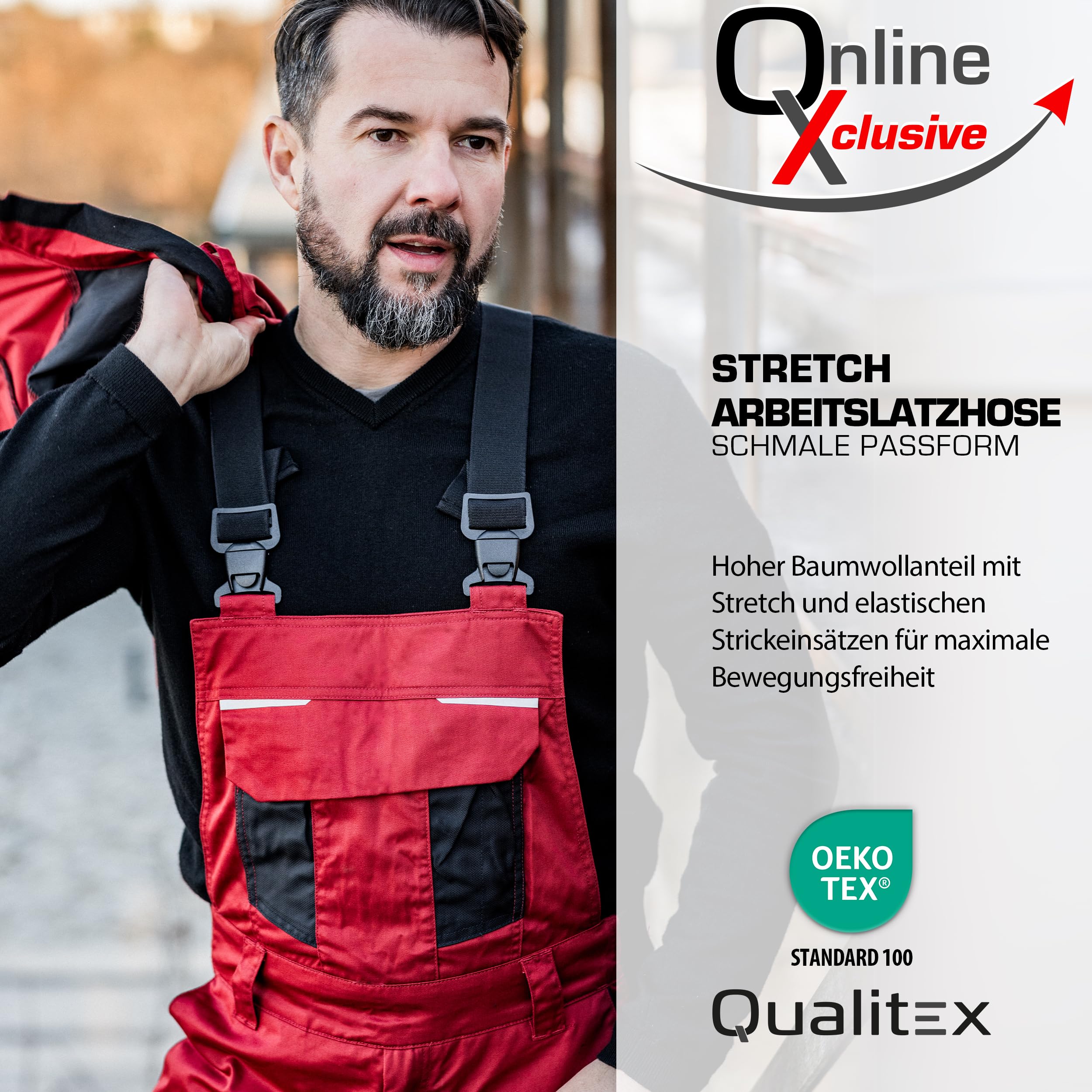 Qualitex iND - Salopette cargo da lavoro stretch Flex Workwear da uomo Premium