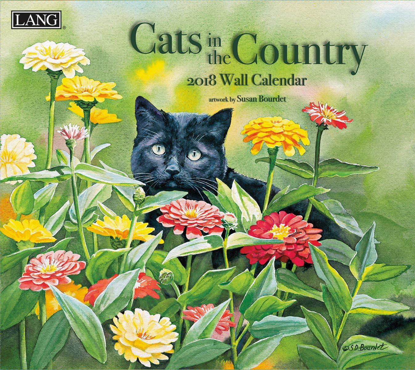 LANG - 2018 Wall Calendar -"Cats in The Country", Artwork by Susan Bourdet ´ - 12 Month - Open 13 3/8" X 24"