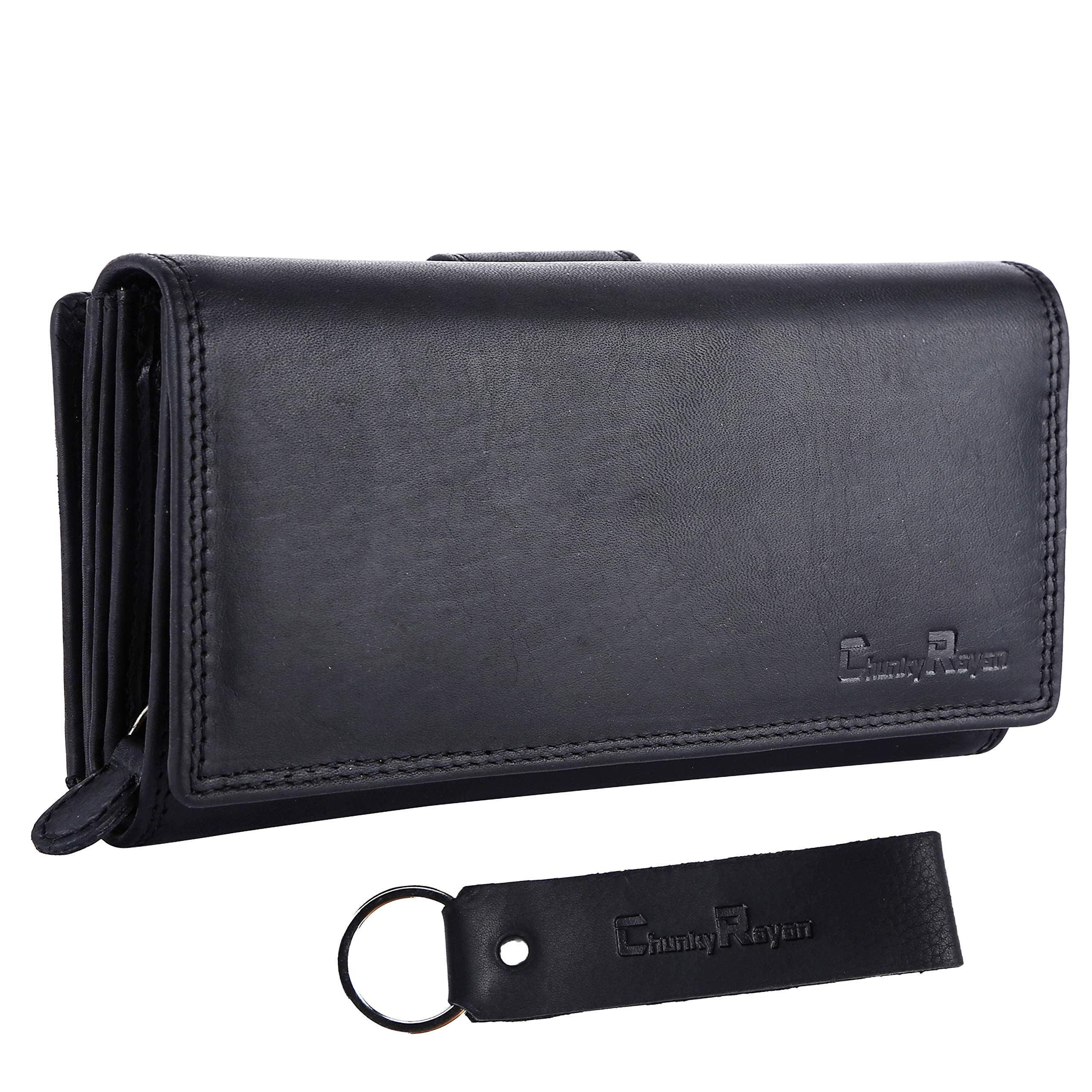 Porte-Monnaie en Cuir véritable XXL avec Protection RFID avec Porte-clés en Cuir