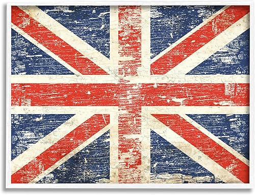 Stupell Industries Bandera rústica del Reino Unido con marco blanco Giclée Diseño de arte por Peter Horjus