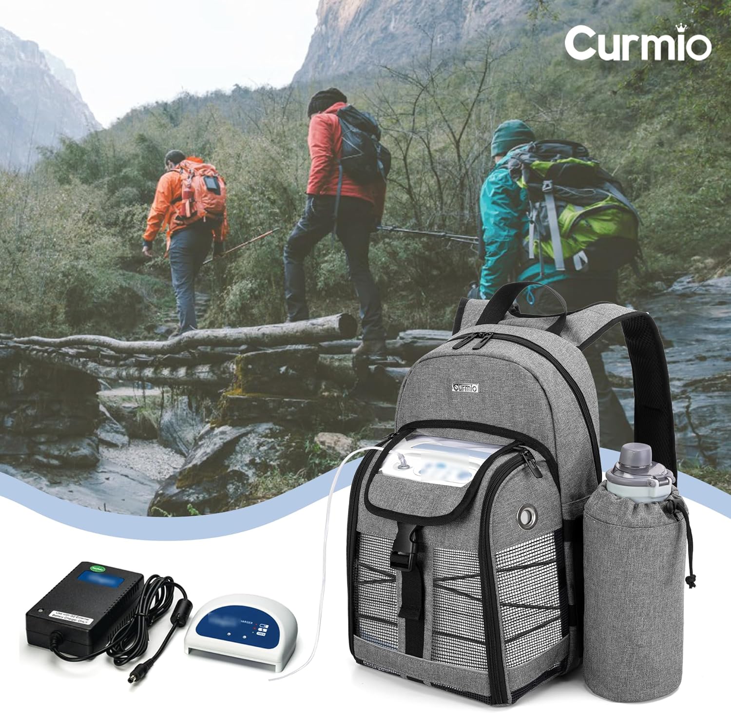 CURMIO Portable Oxygen Concentrator Backpack, POC Carrying Bag Compatible for Inogen, OxyGo and Caire Units, Bag Only