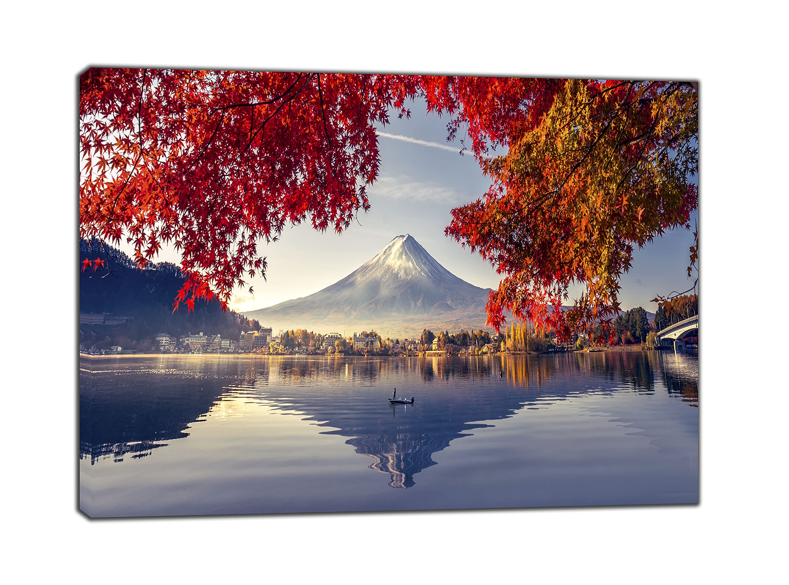 Rano kolorowa ciocia sezon i góra Fuji obraz reprodukcja druk na oprawionym płótnie sztuka ścienna dekoracja domu 30 cali x 20 cali (76 x 50 cm) - 38 mm głębokość