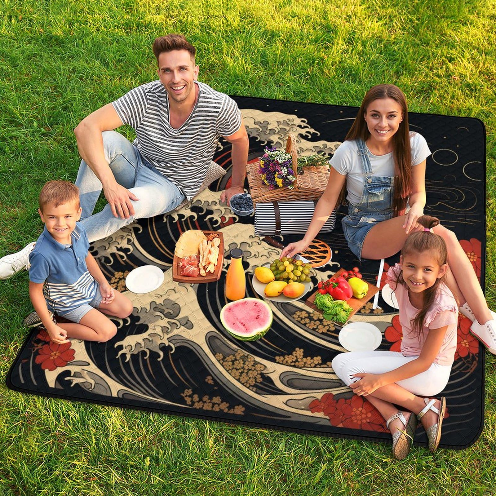 3D Stampa Onde Coperta Picnic Impermeabile artee Plaid Pic Nic Pieghevole Tappeto Pic Nic Per Pic-nic, Spiaggia, Campeggio, Parco, Giardino, Estate 200x200cm