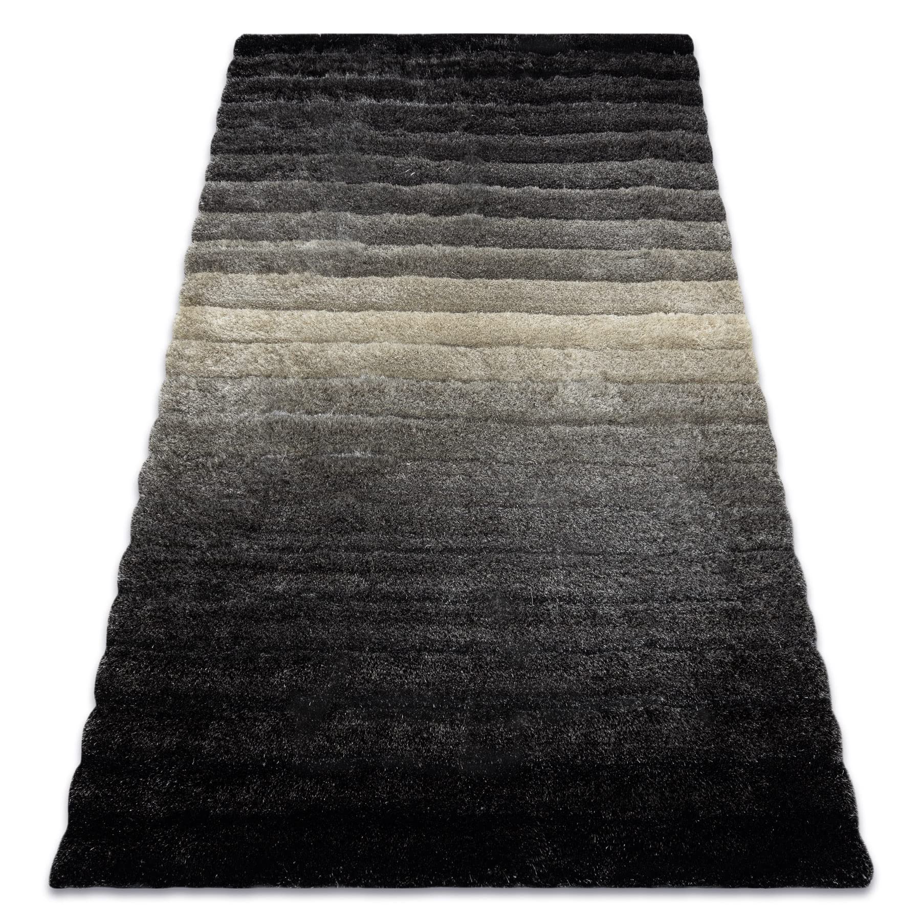 Nowoczesny dywan FLIM Shaggy w paski - Structural szary 80 x 150 cm